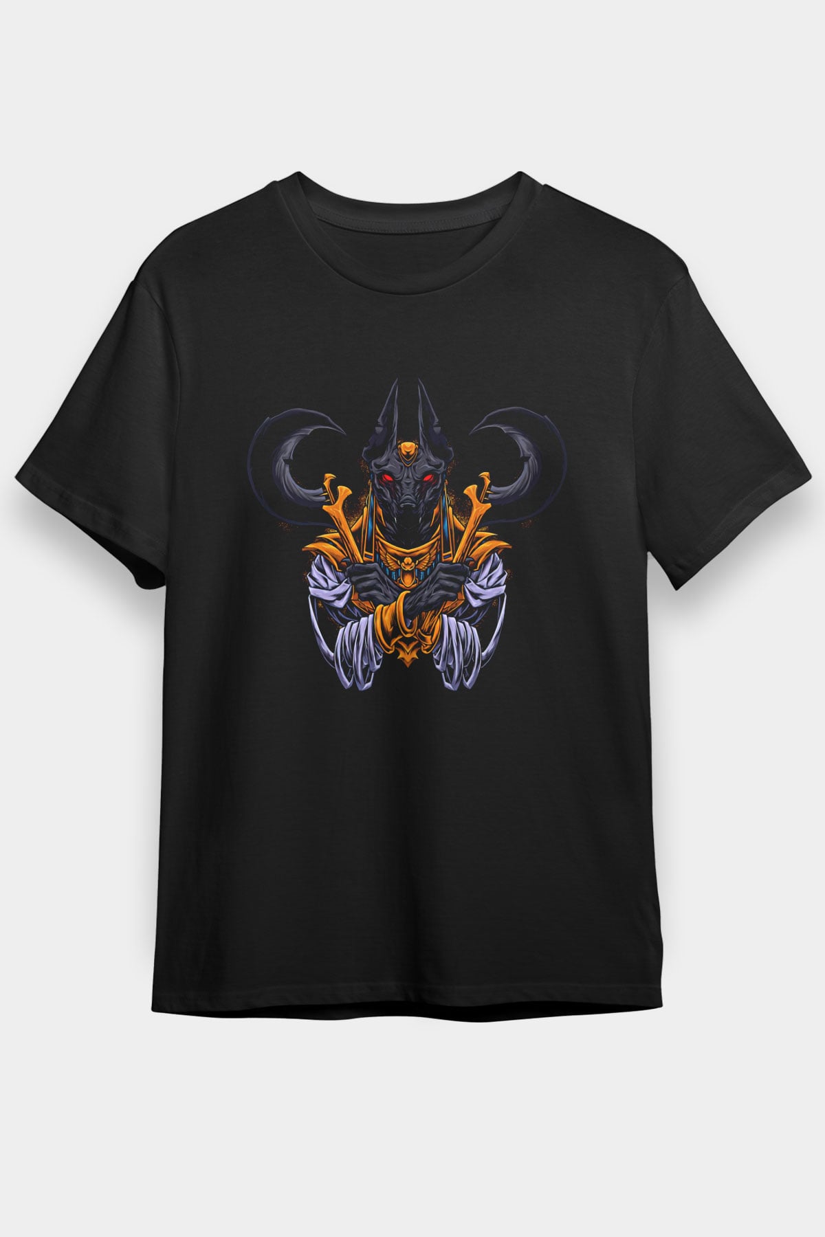 Anubis Baskılı Unisex Siyah Tişört - Tshirt