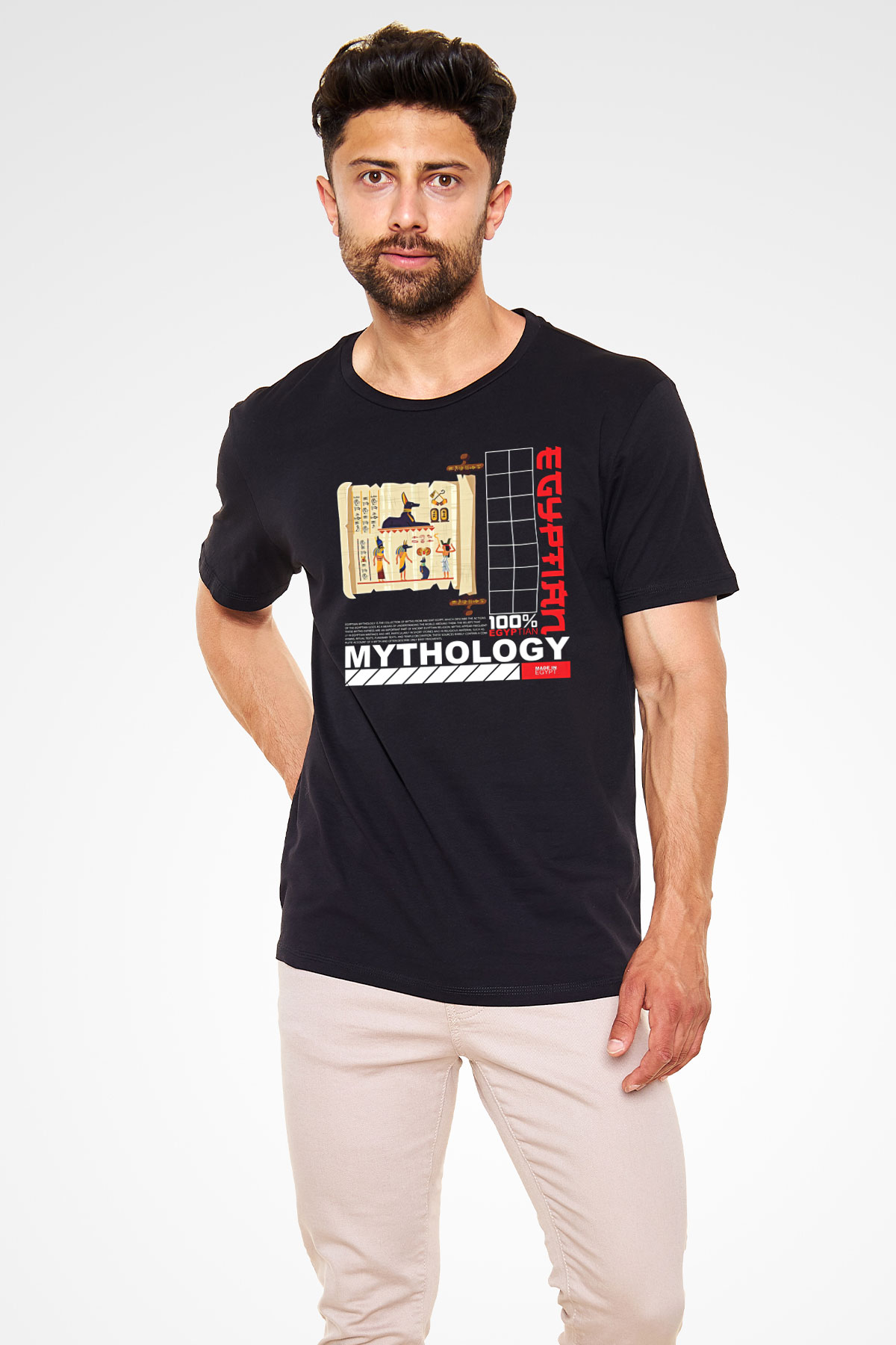 Anubis Baskılı Unisex Siyah Tişört - Tshirt