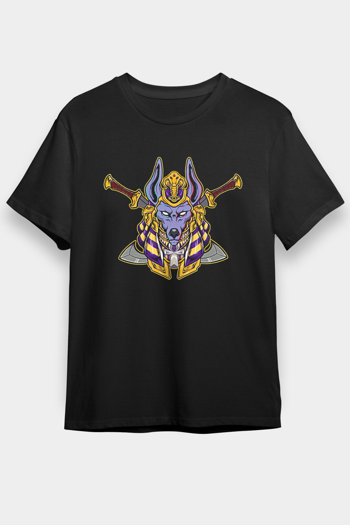 Anubis Baskılı Unisex Siyah Tişört - Tshirt