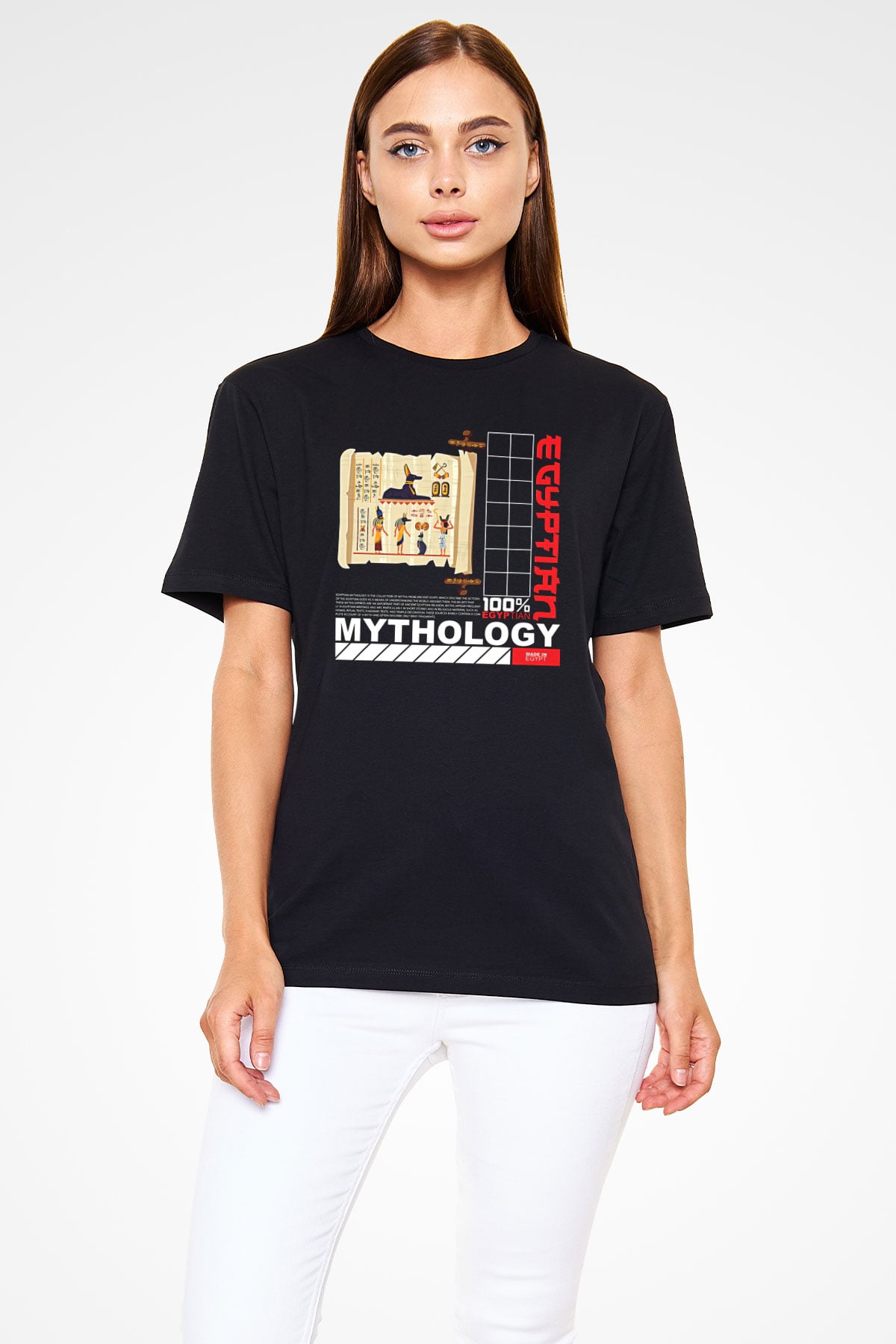 Anubis Baskılı Unisex Siyah Tişört - Tshirt