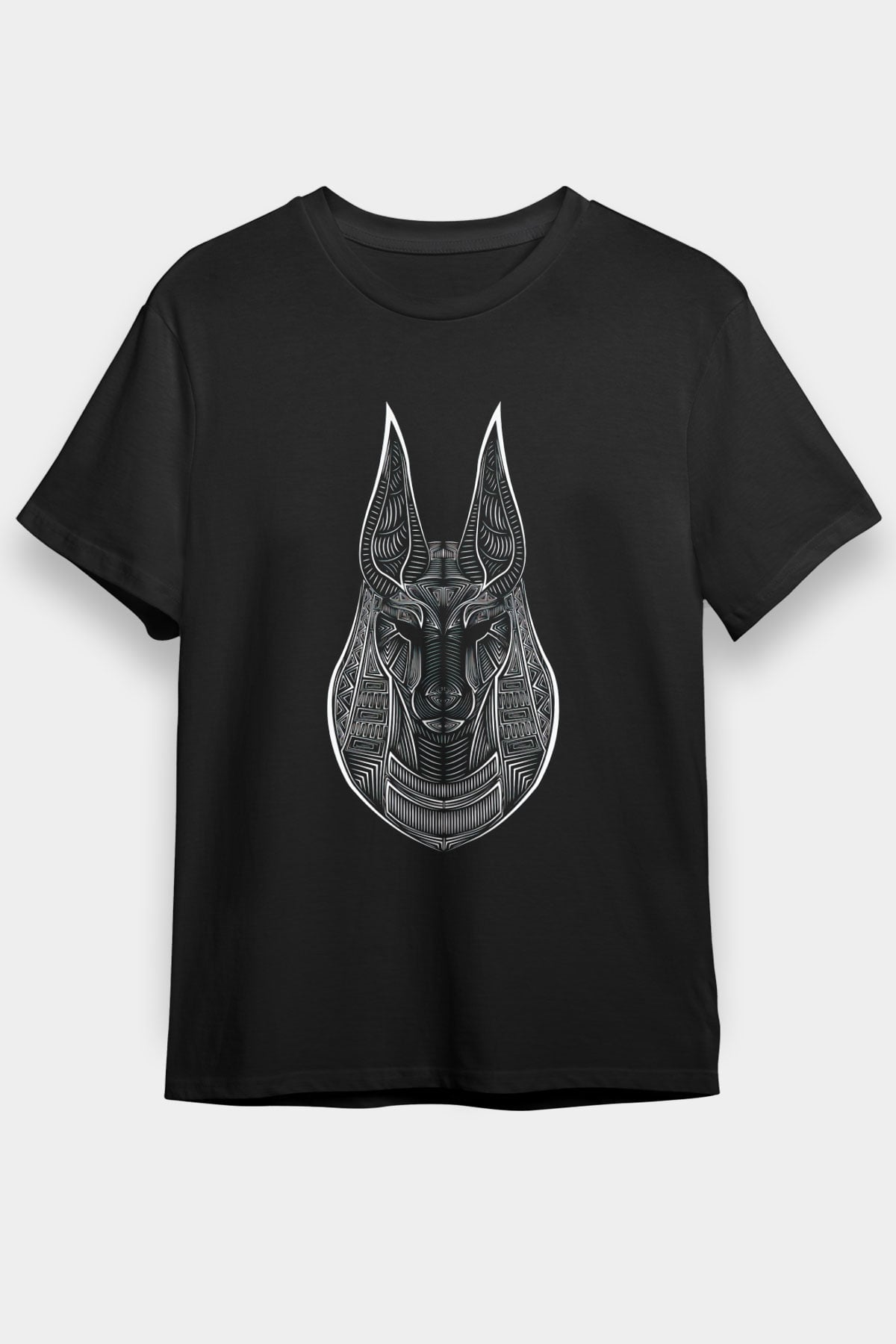 Anubis Baskılı Unisex Siyah Tişört - Tshirt