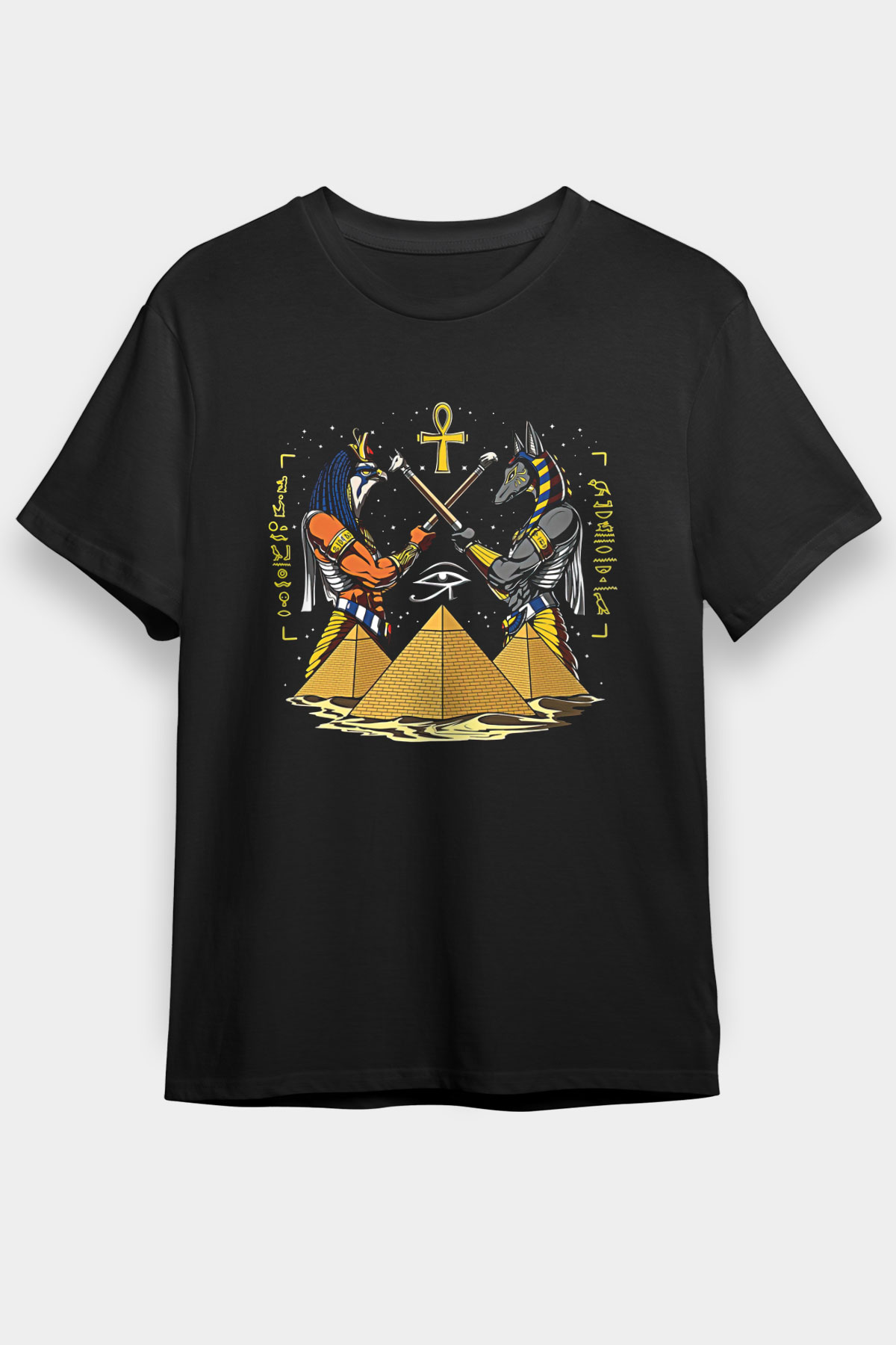 Anubis Baskılı Unisex Siyah Tişört - Tshirt