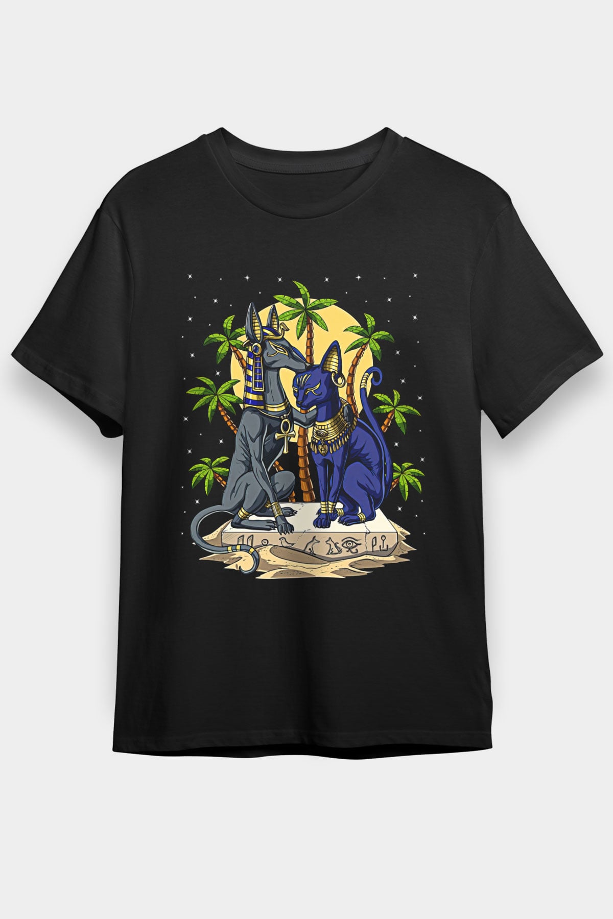 Anubis Baskılı Unisex Siyah Tişört - Tshirt