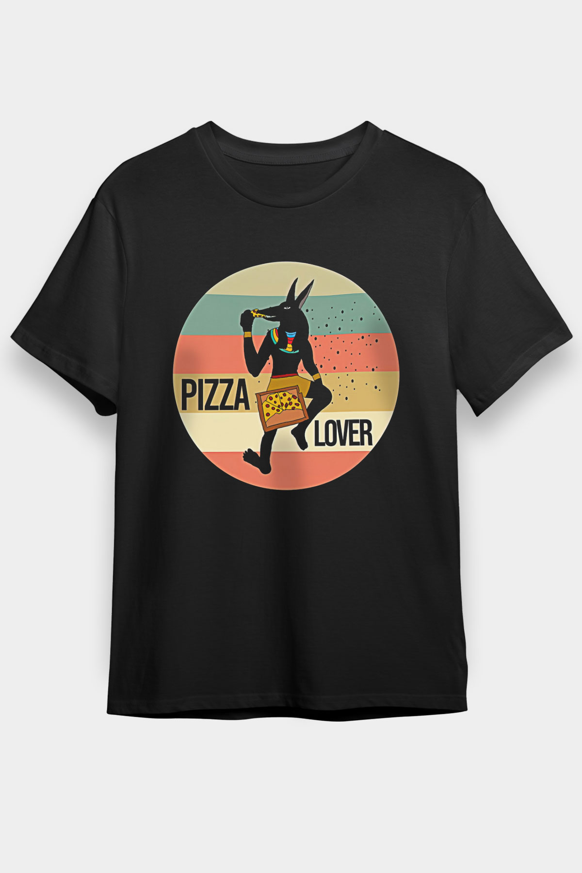 Anubis Baskılı Unisex Siyah Tişört - Tshirt
