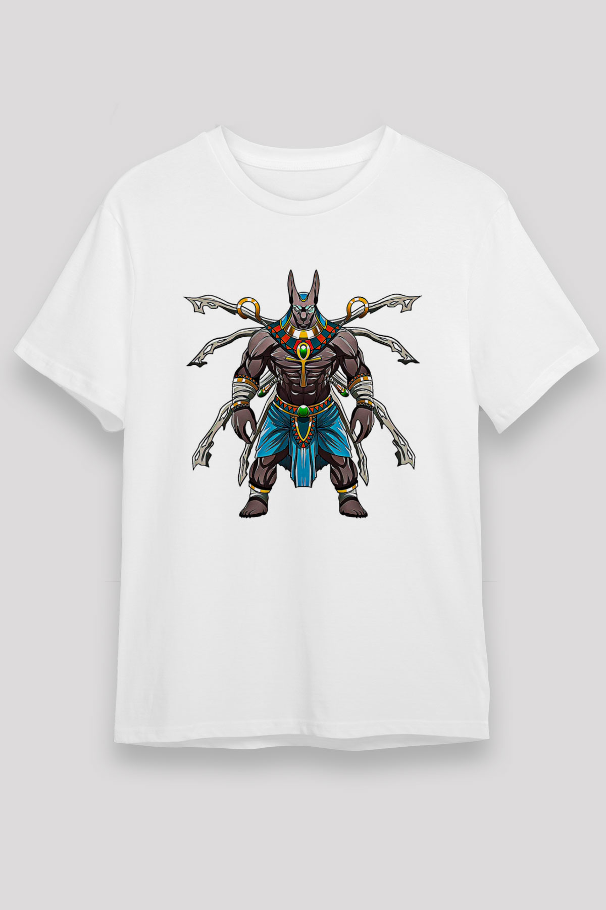 Anubis Unisex Baskılı Beyaz Tişört - Tshirt
