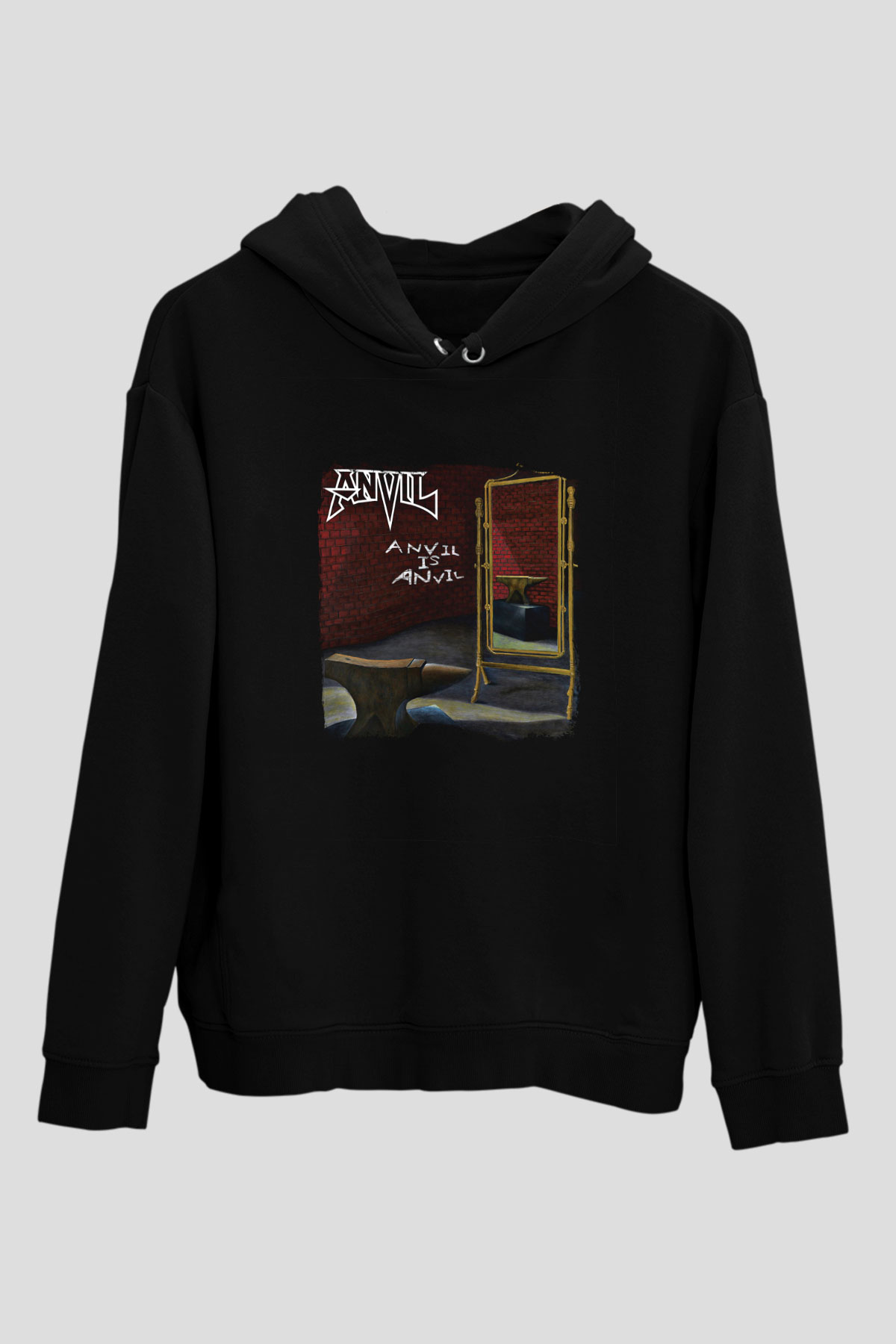 Anvil Baskılı Unisex Siyah Hoodie