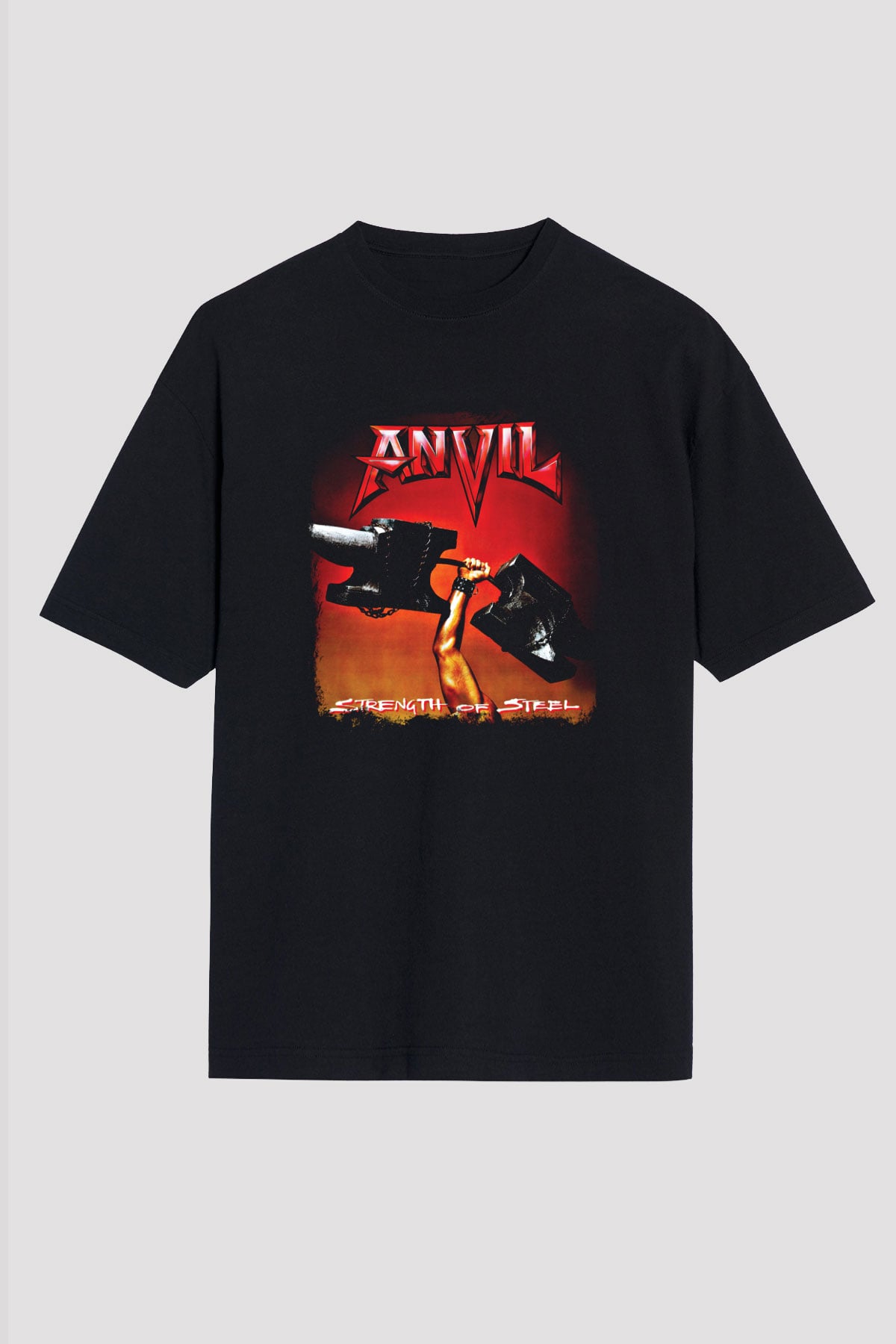 Anvil Baskılı Unisex Siyah Oversize Tişört
