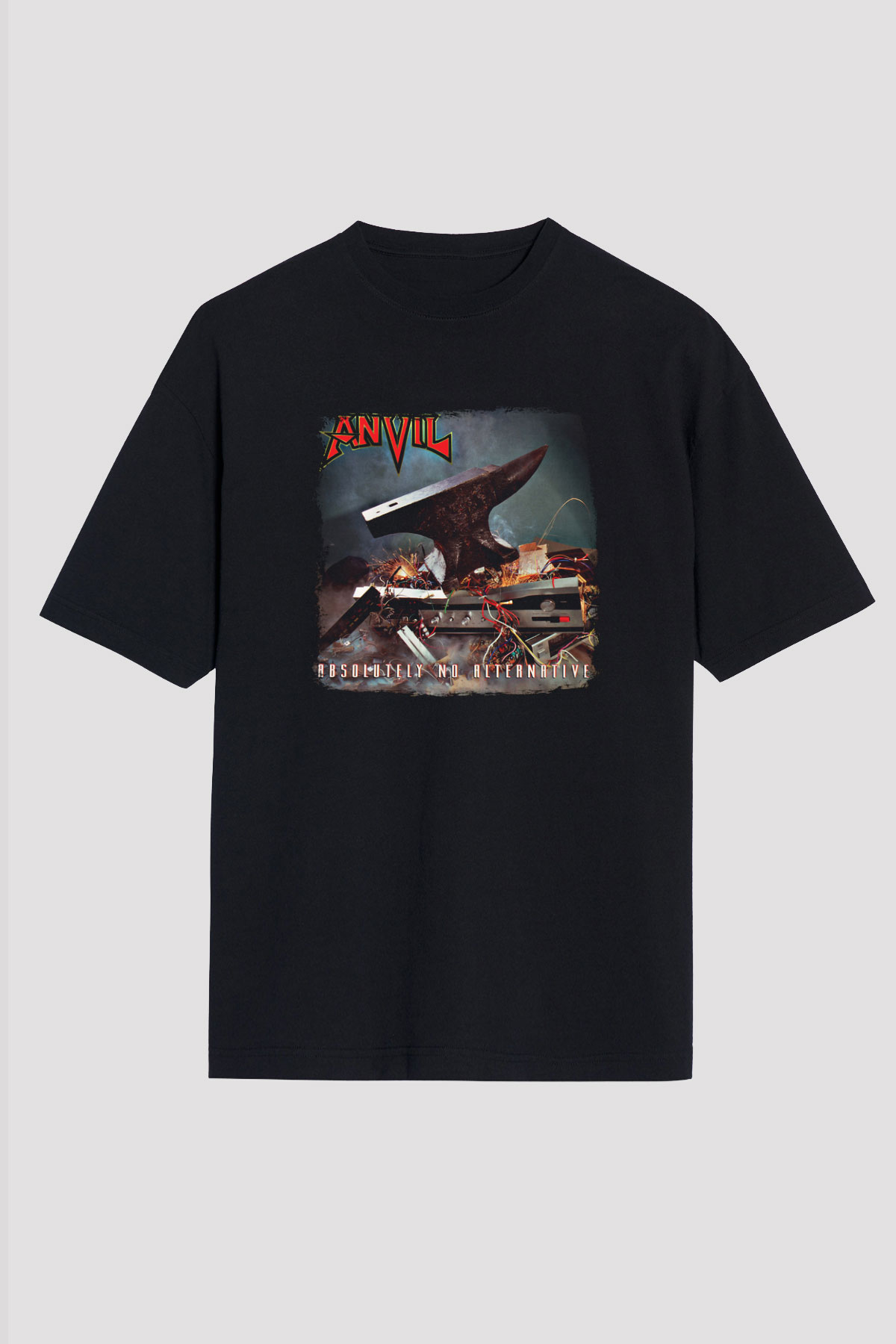 Anvil Baskılı Unisex Siyah Oversize Tişört