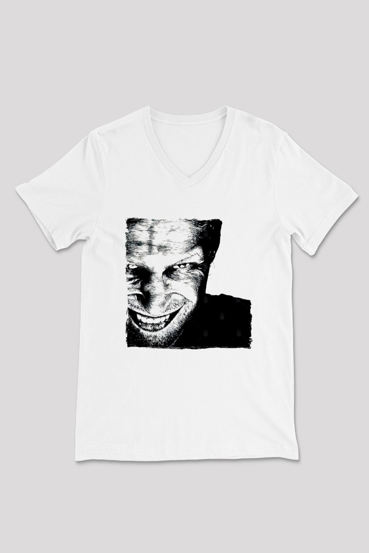 Aphex Twin Baskılı Beyaz Unisex V Yaka Tişört - Tshirt