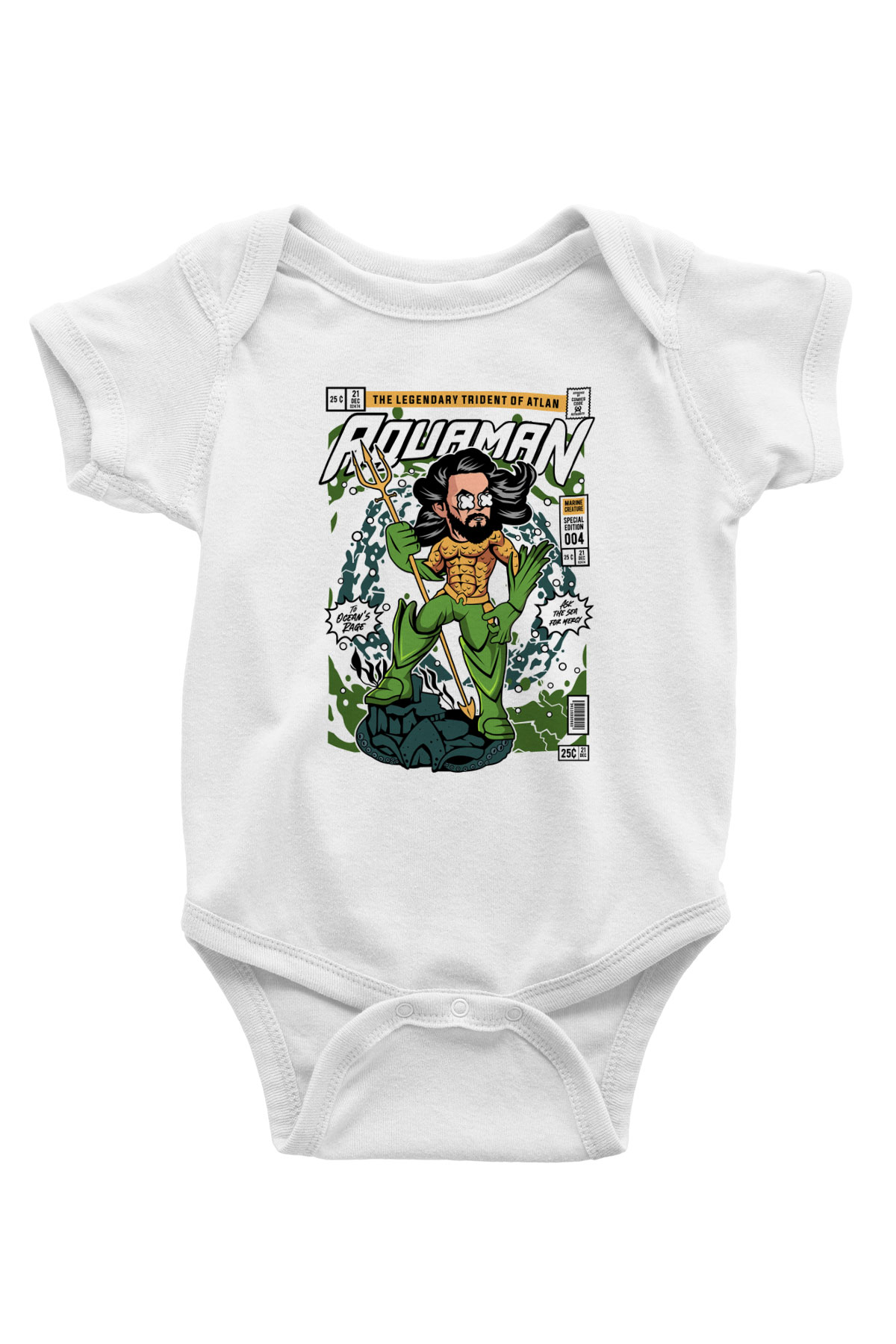 Aquaman Baskılı Unisex Beyaz Bebek Body - Zıbın