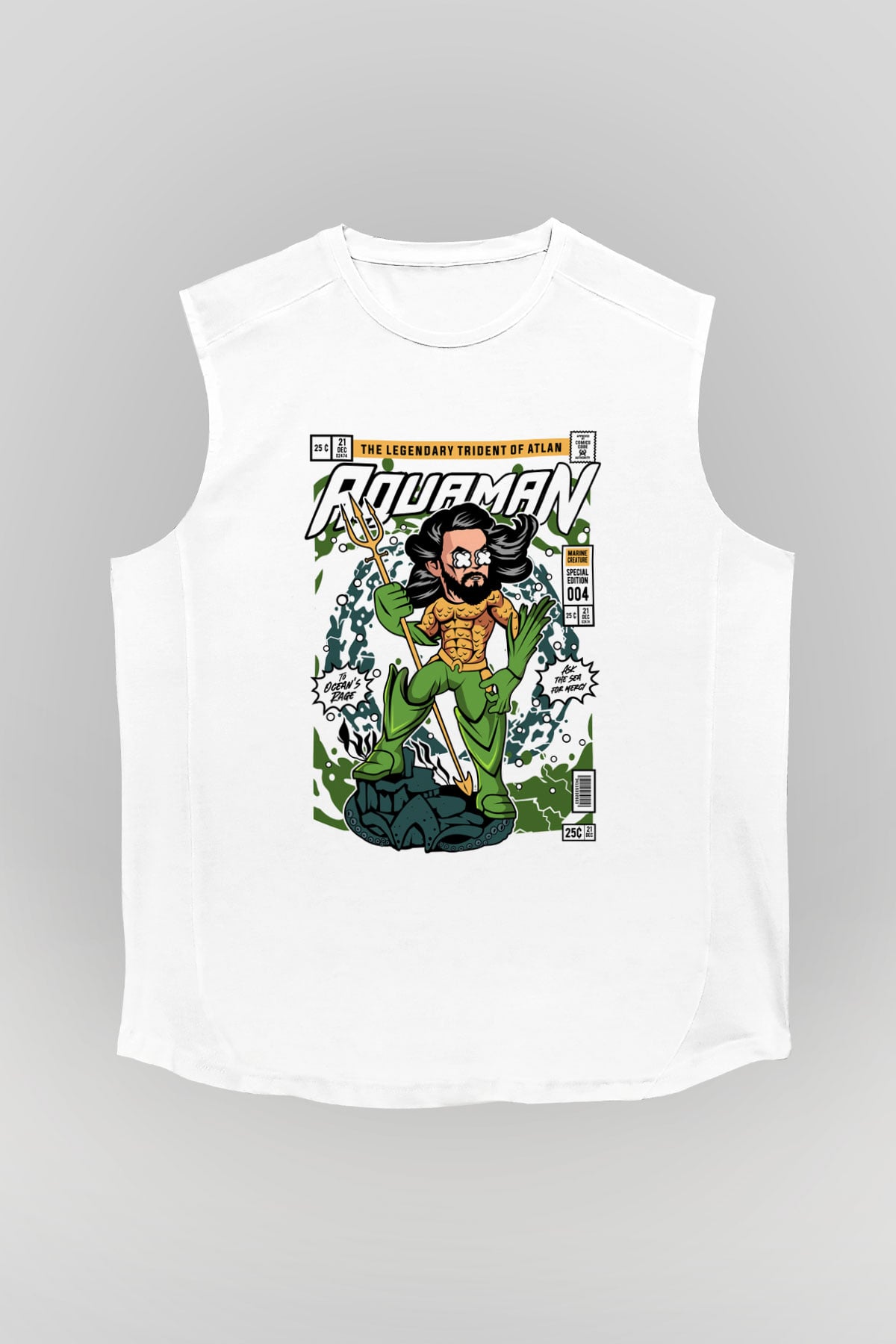 Aquaman Baskılı Unisex Beyaz Kolsuz Tişört