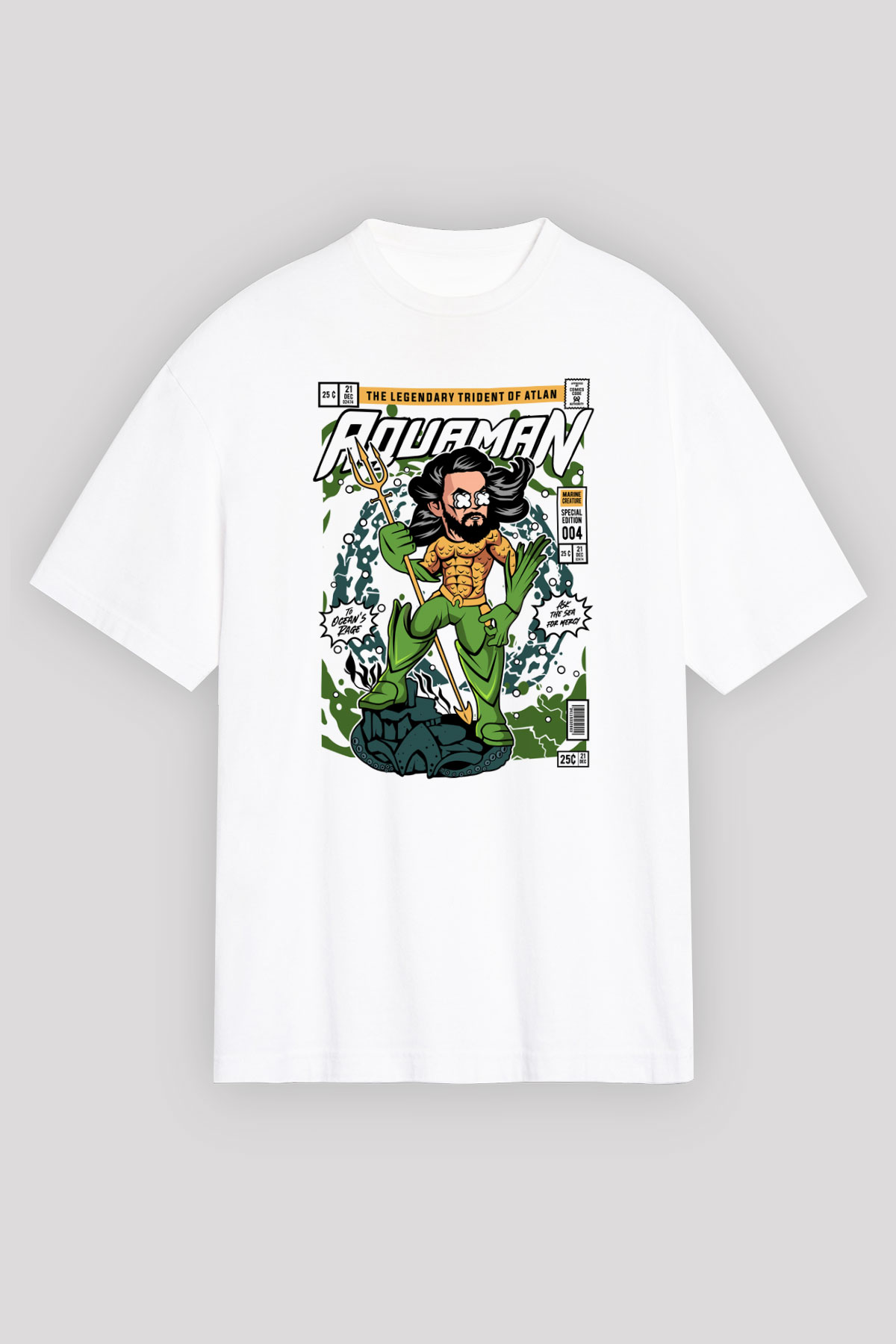 Aquaman Baskılı Unisex Beyaz Oversize Tişört