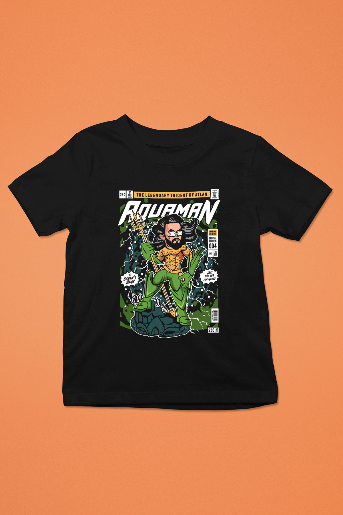 Aquaman Baskılı Unisex Siyah Çocuk Tişört