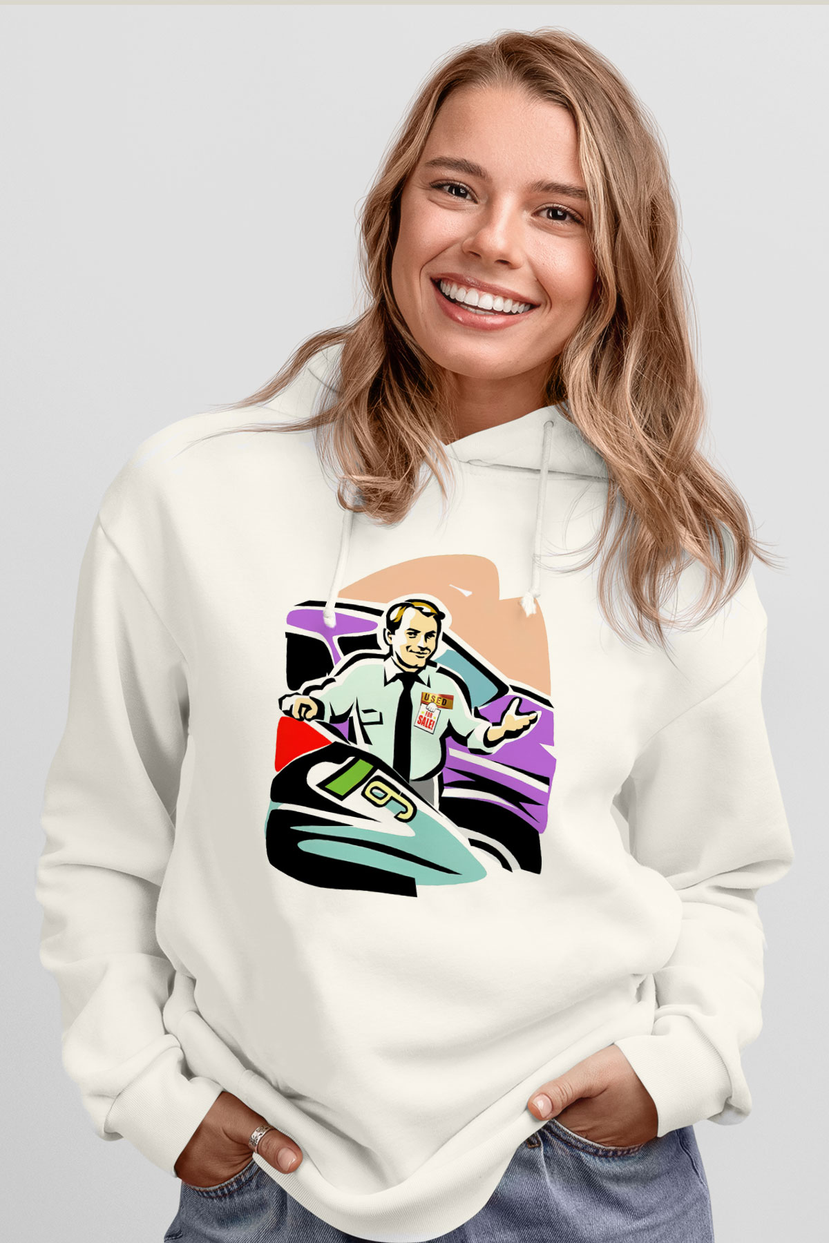 Araba satıcısı Beyaz Unisex Kapüşonlu Sweatshirt
