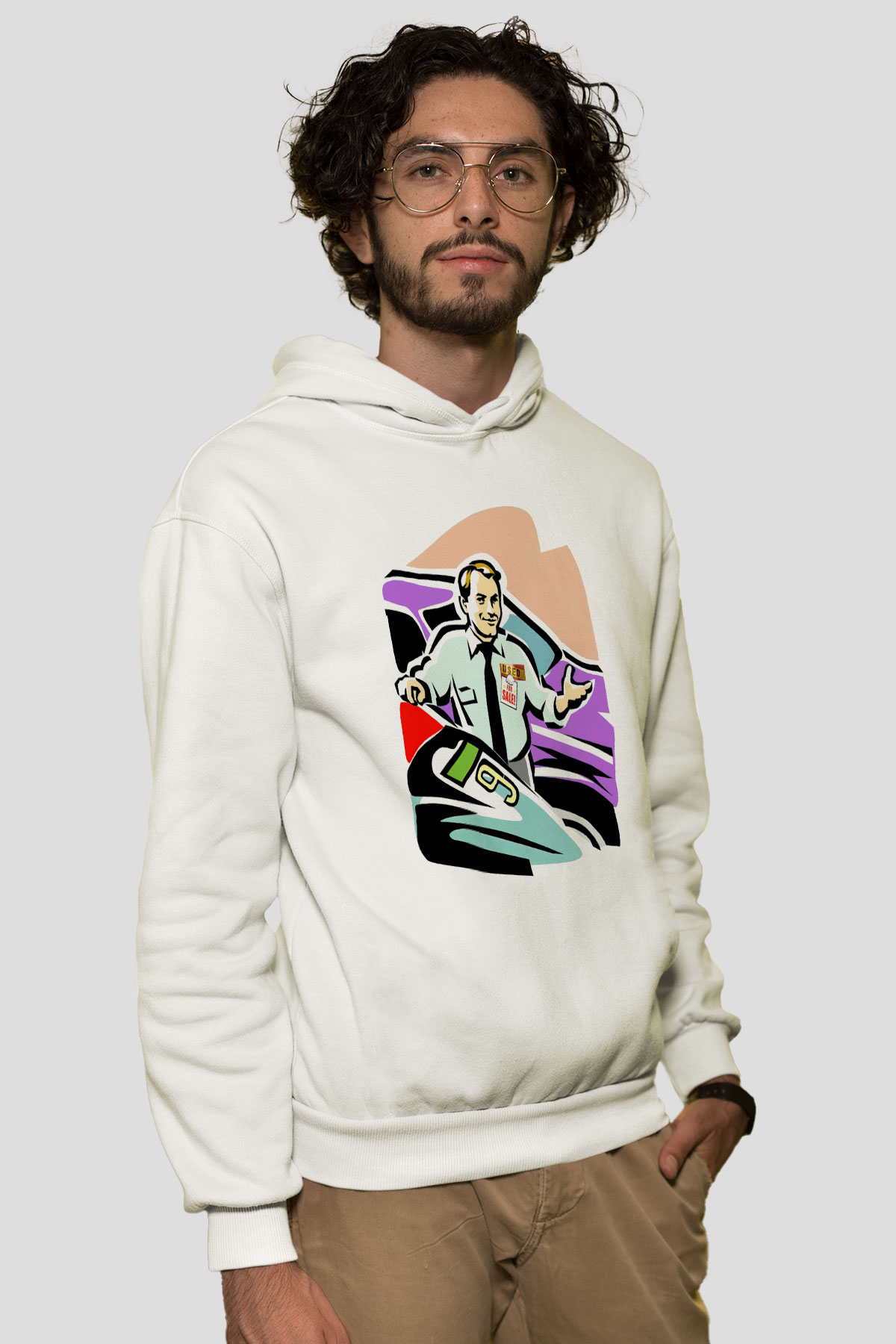 Araba satıcısı Beyaz Unisex Kapüşonlu Sweatshirt