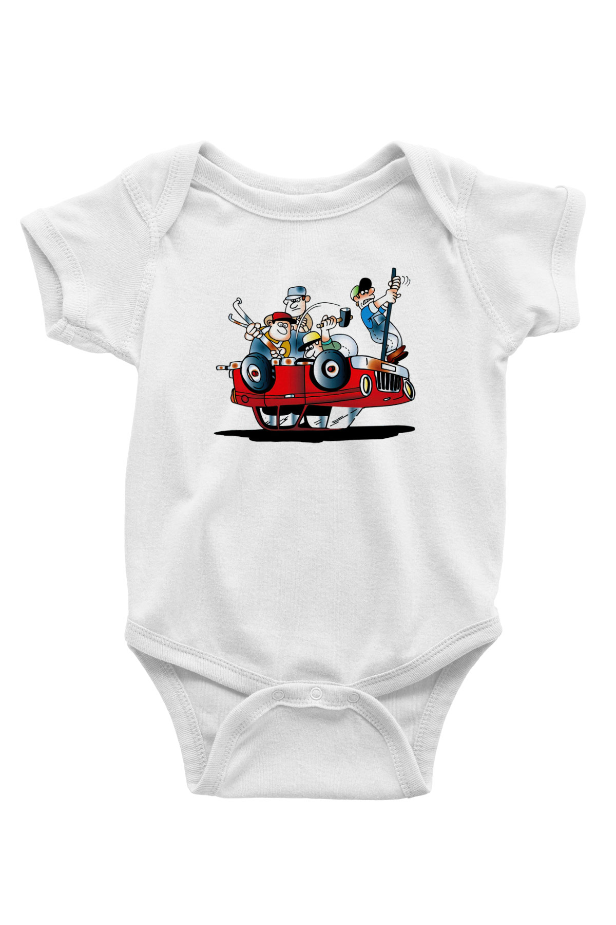 Araba tamircisi Baskılı Beyaz Unisex Bebek Body - Zıbın