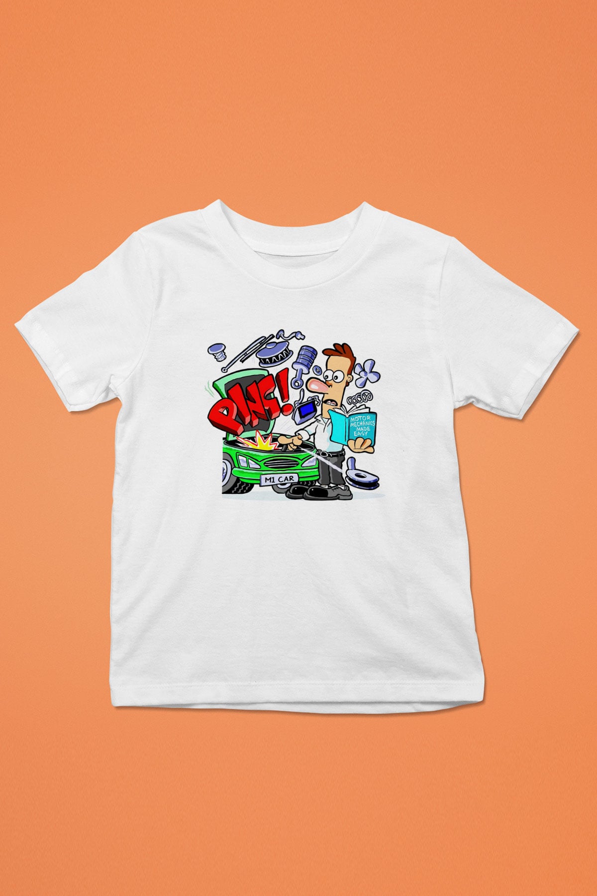 Araba tamircisi Baskılı Beyaz Unisex Çocuk Tişört