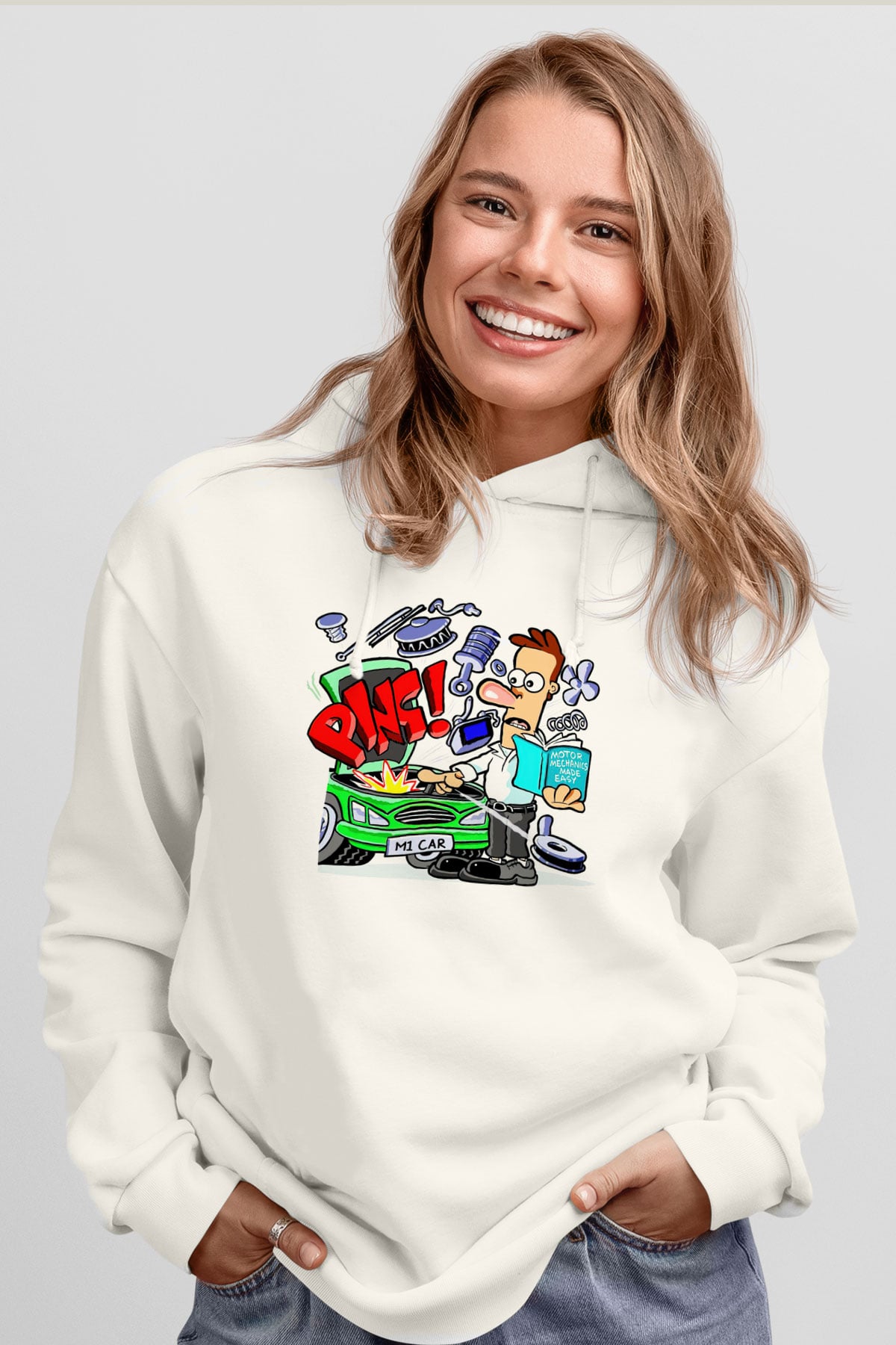 Araba tamircisi Beyaz Unisex Hoodie