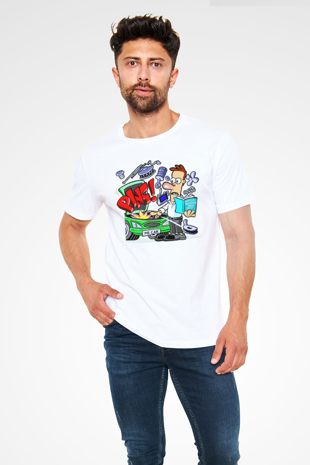Araba tamircisi Beyaz Unisex Tişört T-Shirt - TişörtFabrikası