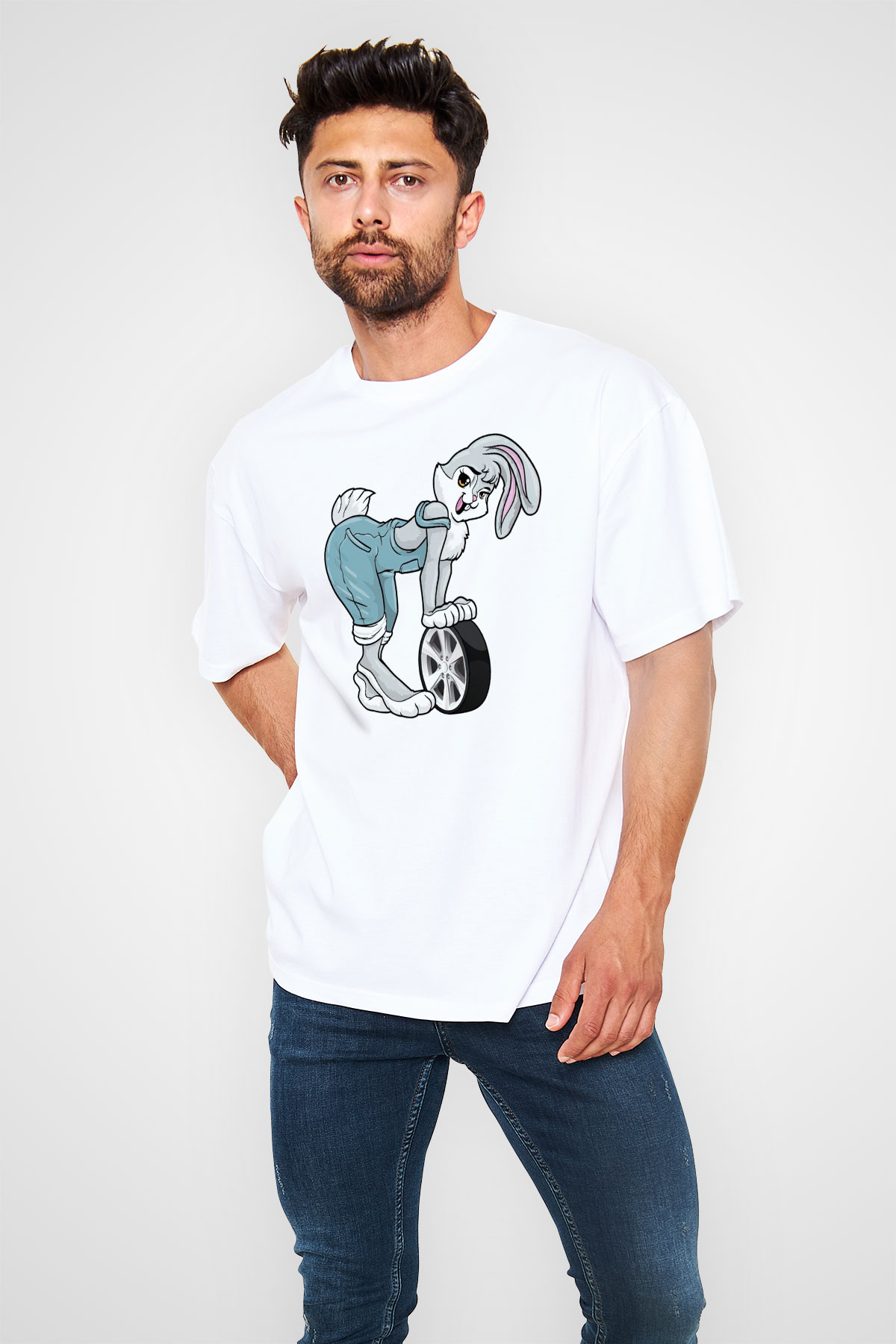 Araba tamircisi Beyaz Oversize Tişört Oversize T-shirt - TişörtFabrikası