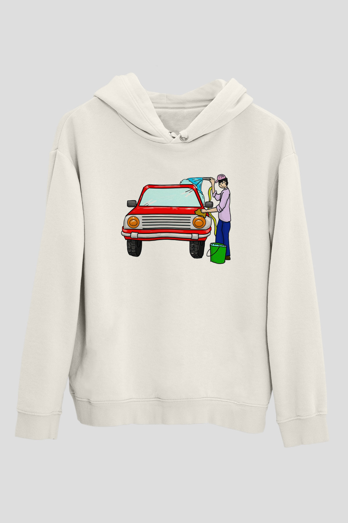 Araba yıkayıcısı Beyaz Unisex Kapüşonlu Sweatshirt