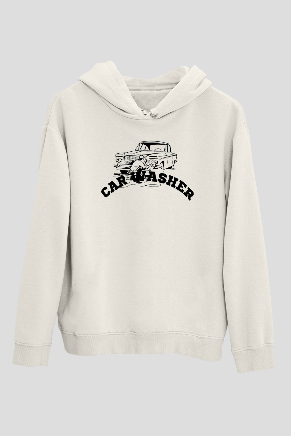 Araba yıkayıcısı Beyaz Unisex Kapüşonlu Sweatshirt