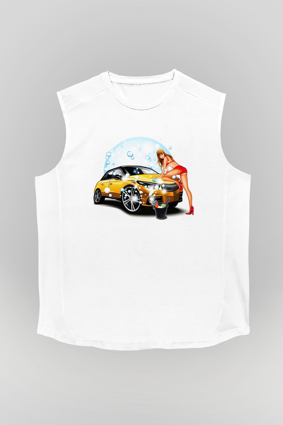 Araba yıkayıcısı Beyaz Unisex Kolsuz Tişört