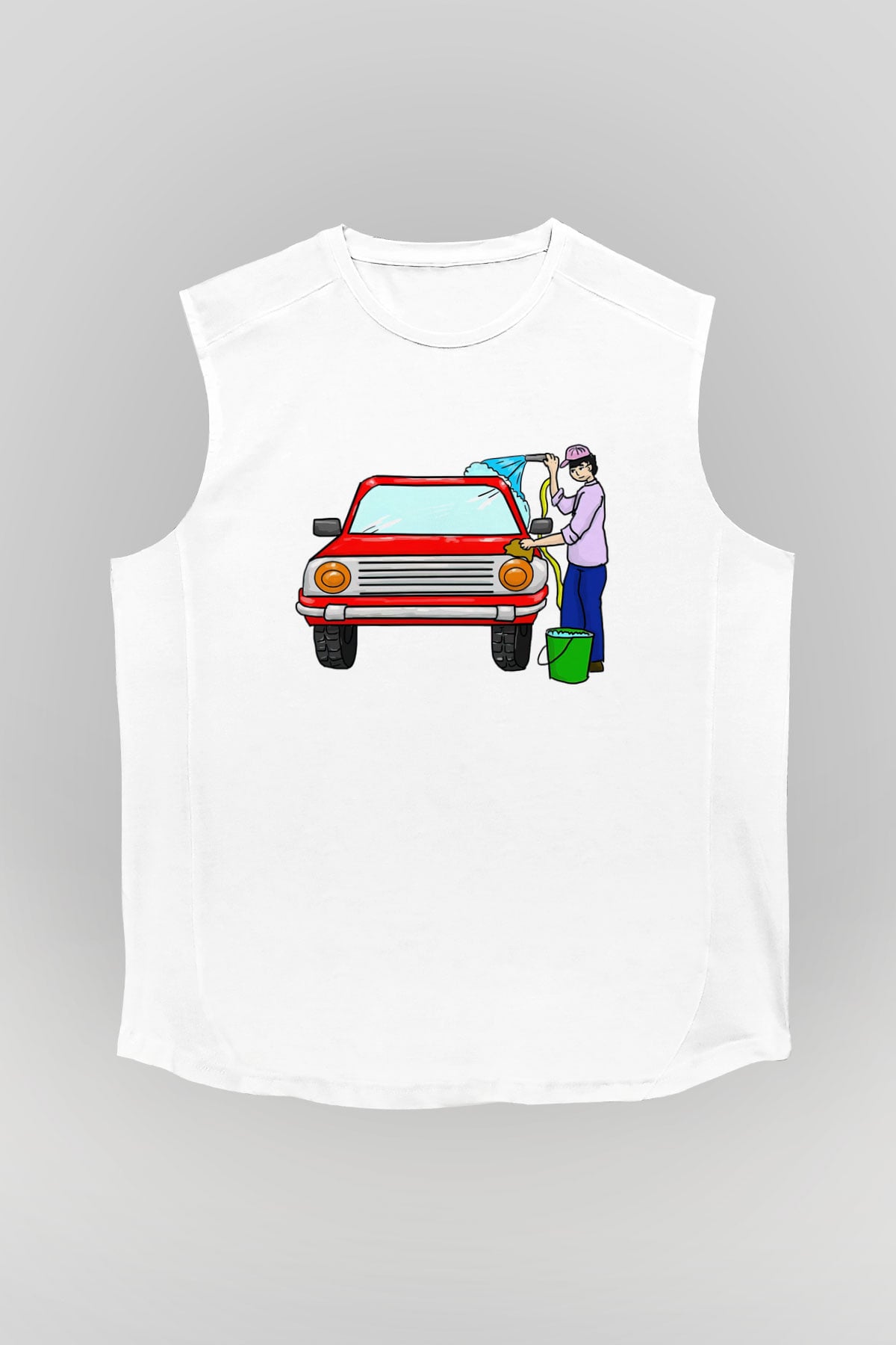 Araba yıkayıcısı Beyaz Unisex Kolsuz Tişört