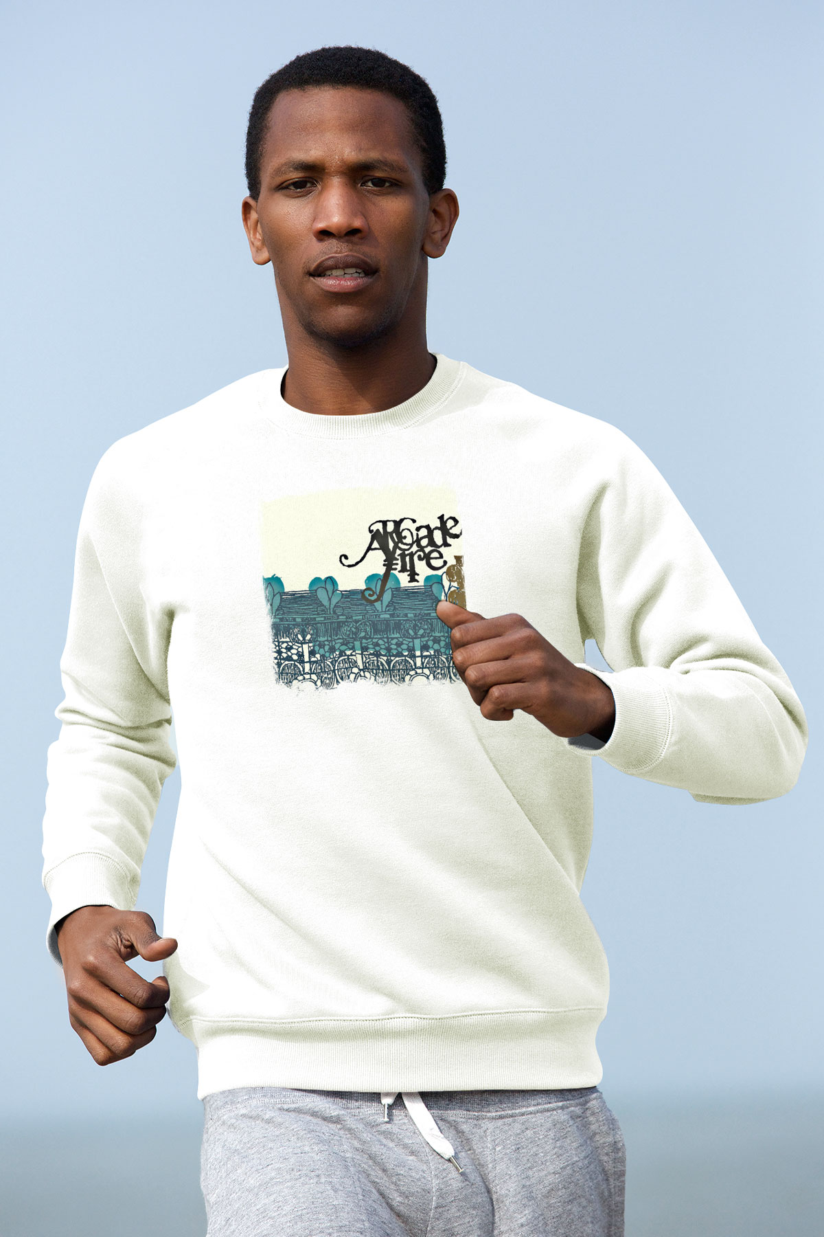 Arcade Fire Baskılı Unisex Beyaz Sweatshirt