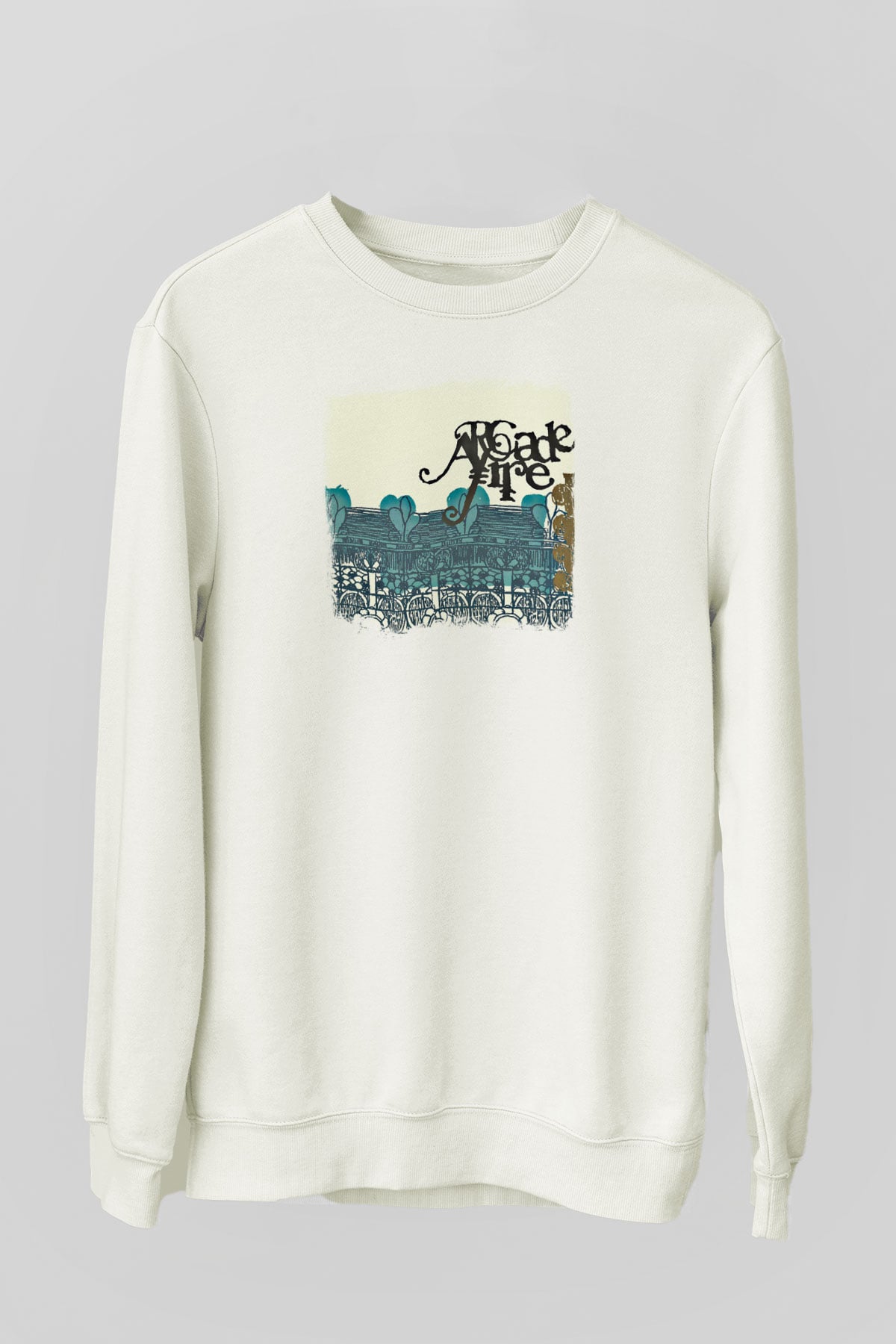 Arcade Fire Baskılı Unisex Beyaz Sweatshirt