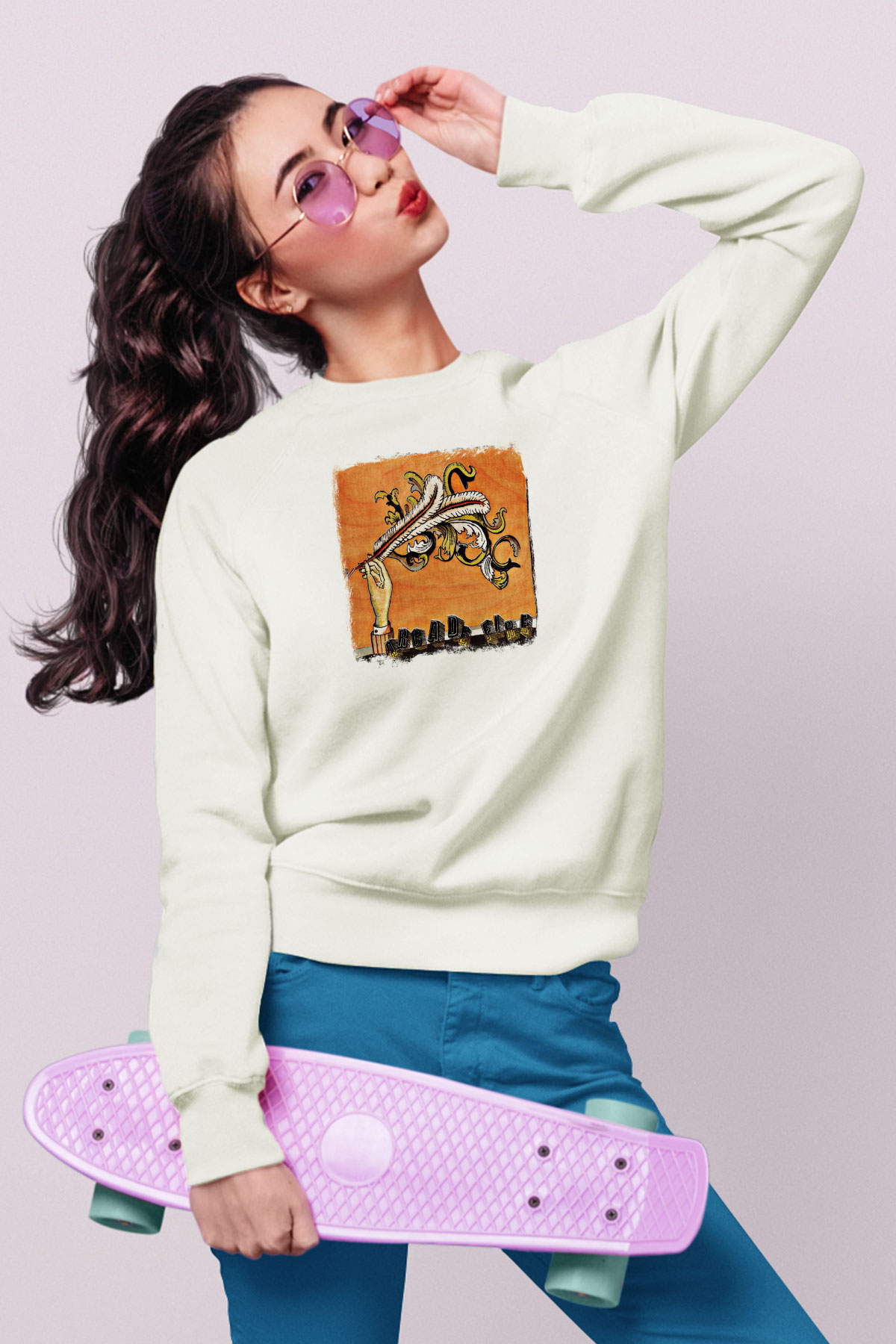 Arcade Fire Baskılı Unisex Beyaz Sweatshirt