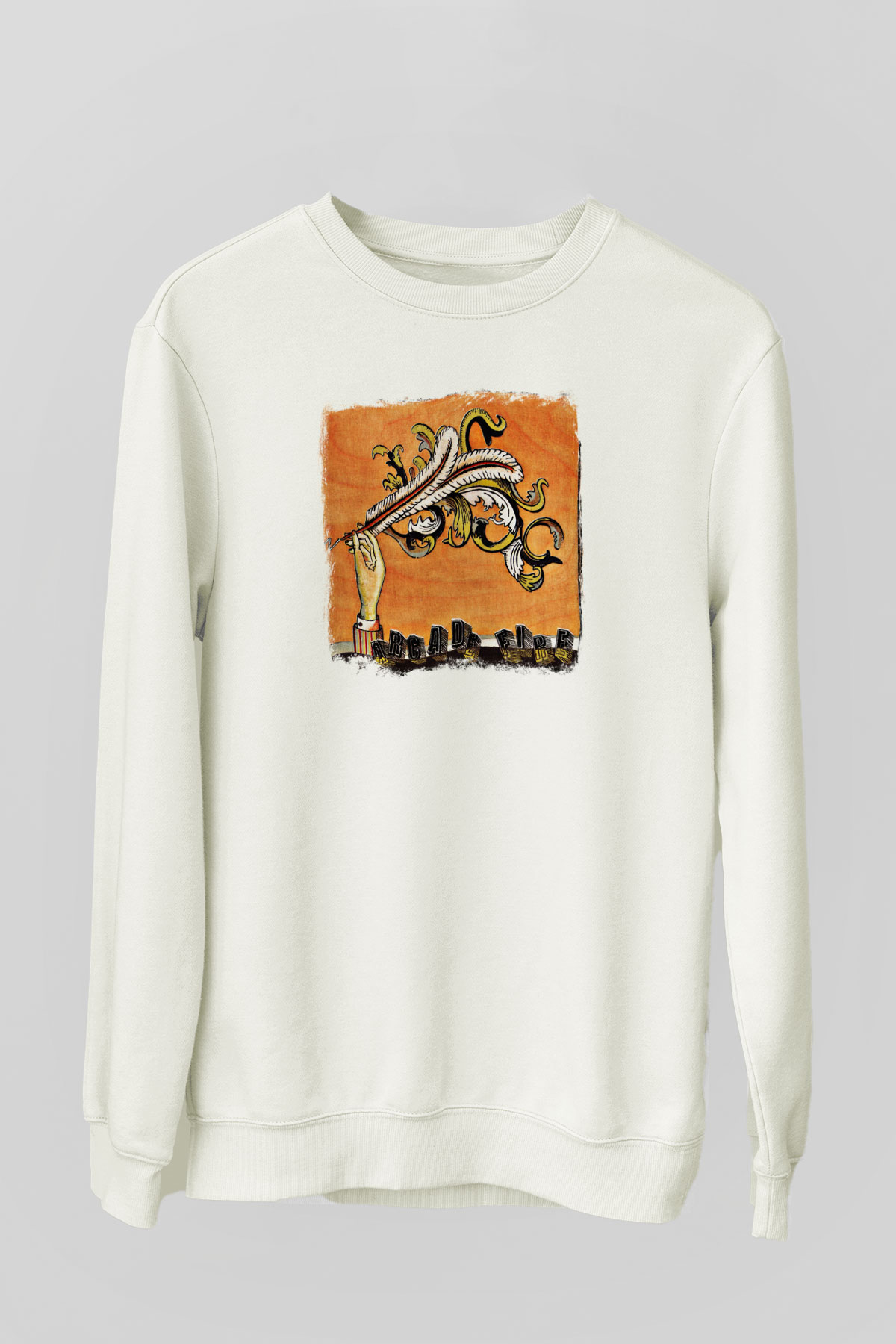 Arcade Fire Baskılı Unisex Beyaz Sweatshirt