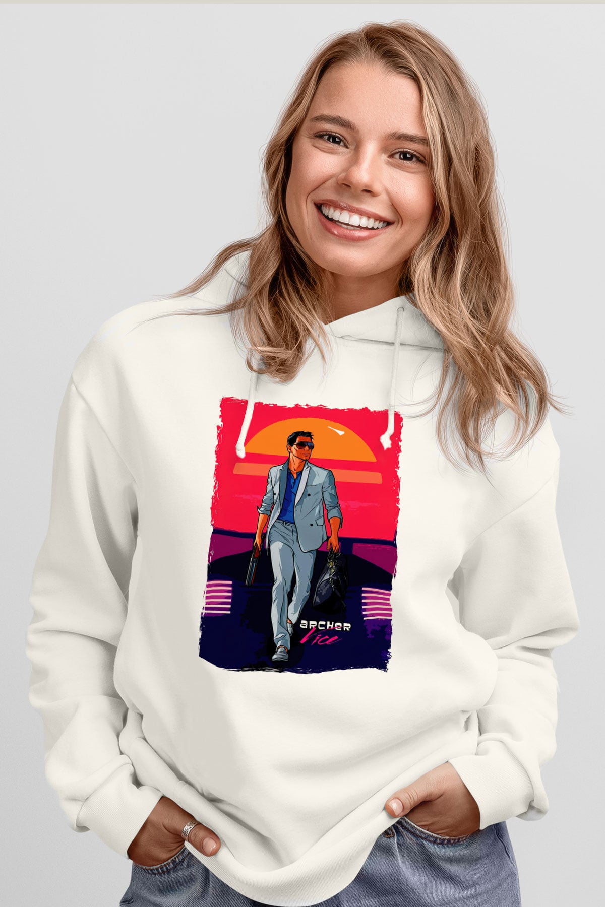 Archer Beyaz Unisex Hoodie