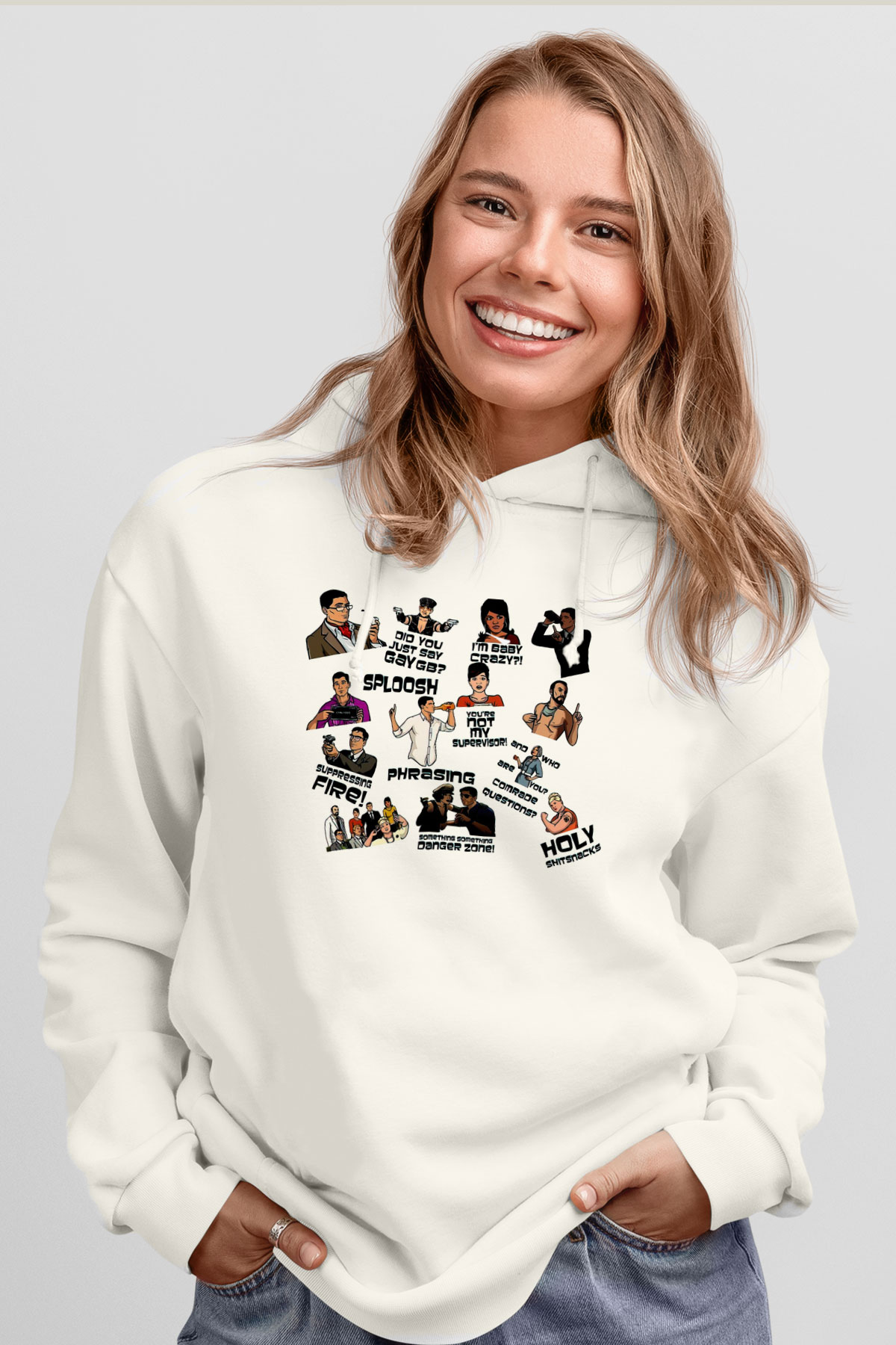Archer Beyaz Unisex Hoodie