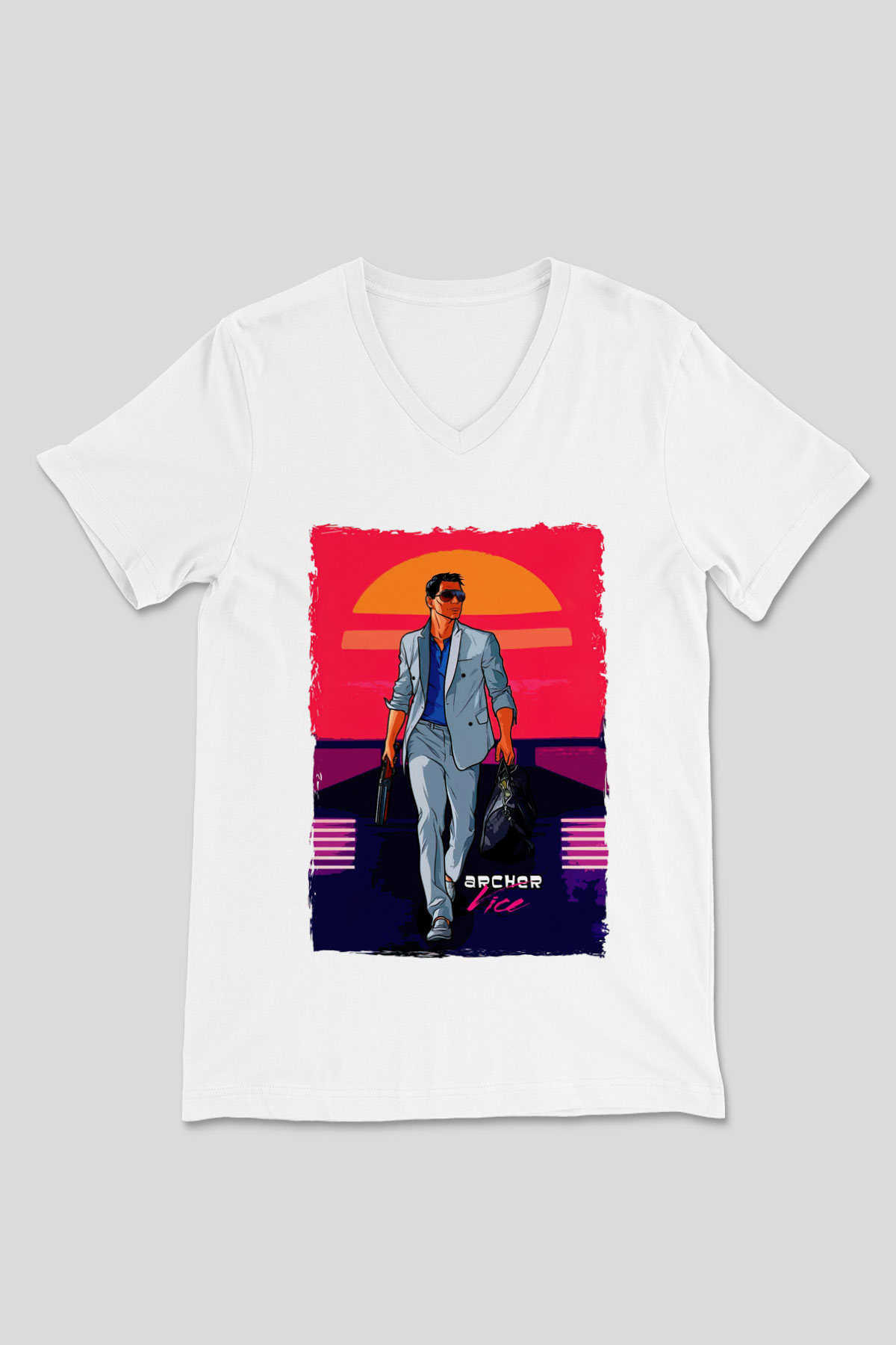Archer Beyaz Unisex V Yaka Tişört