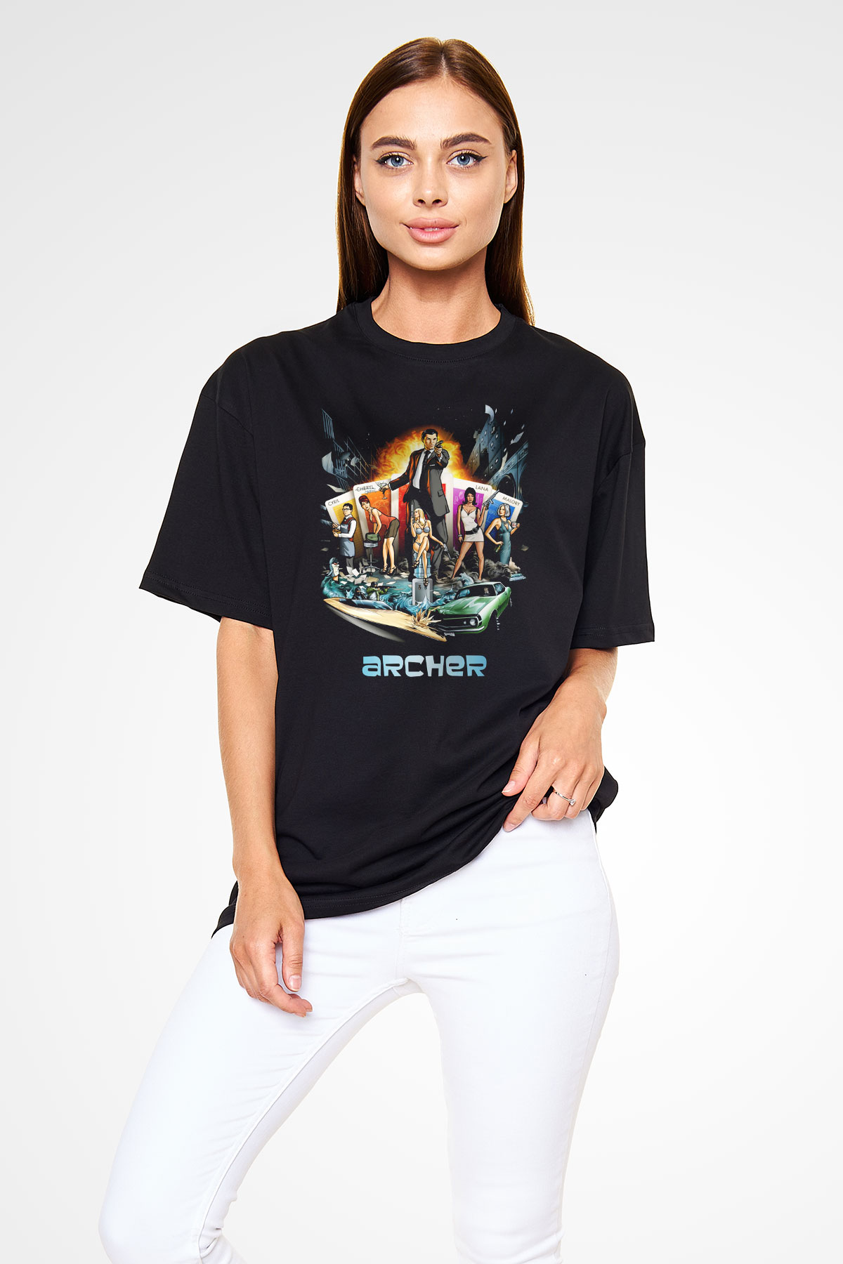 Archer Siyah Unisex Oversize Tişört T-Shirt