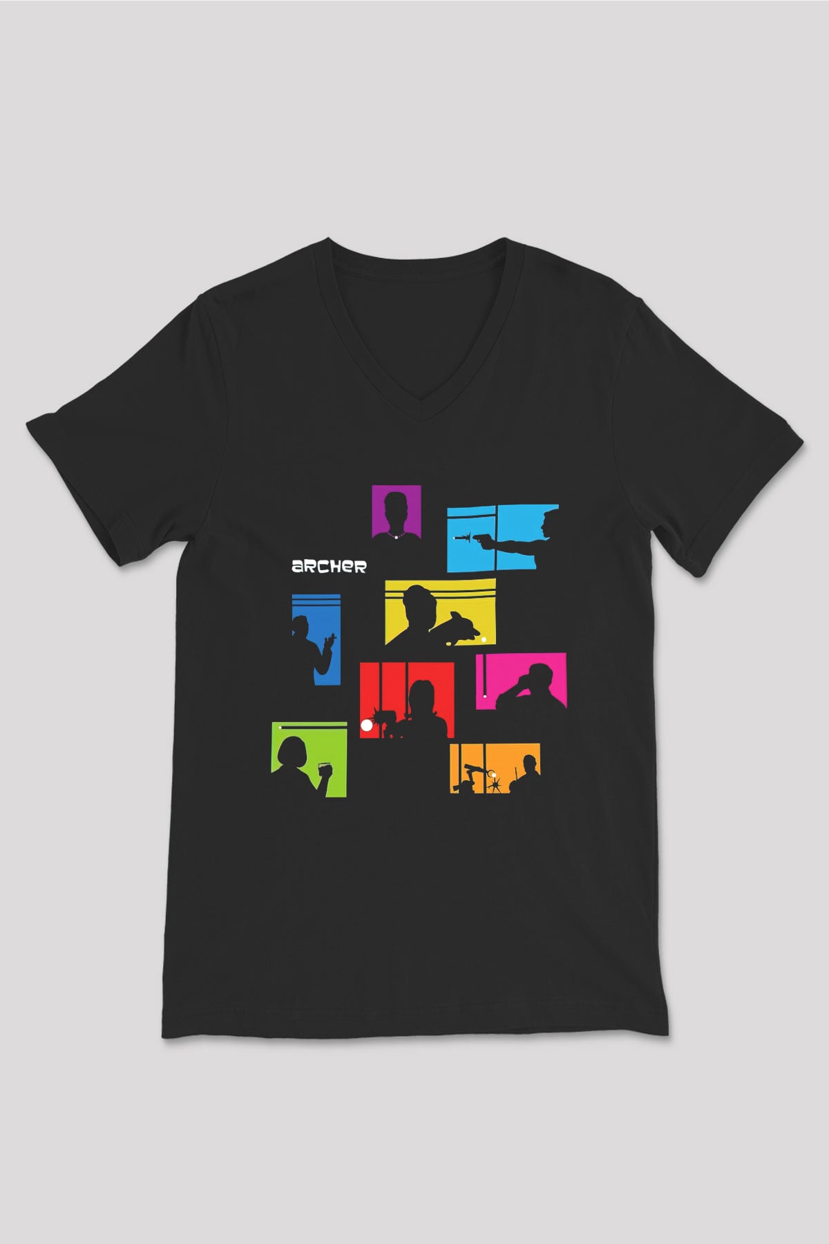 Archer Siyah Unisex V Yaka Tişört