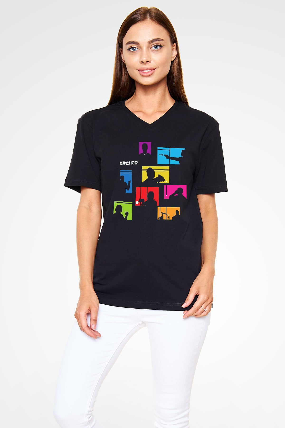 Archer Siyah Unisex V Yaka Tişört