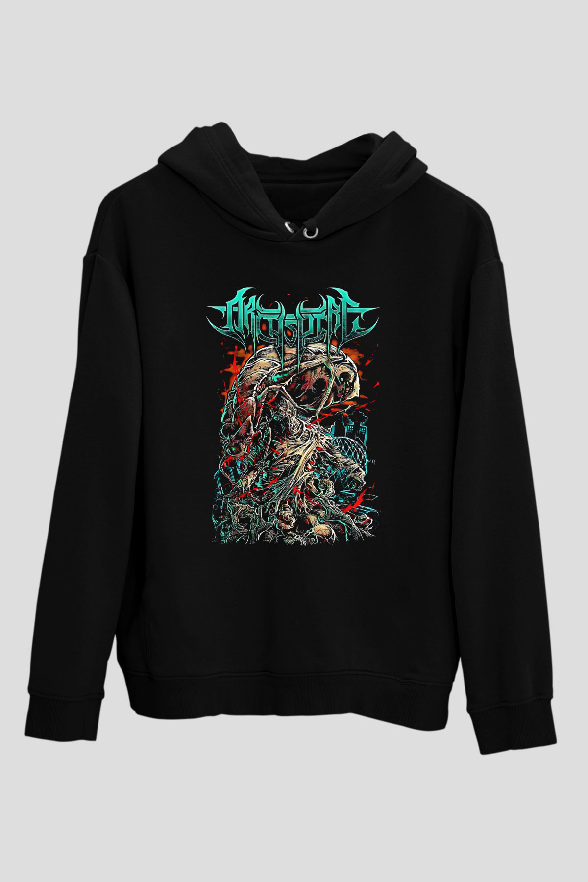Archspire Baskılı Unisex Siyah Kapüşonlu Sweatshirt