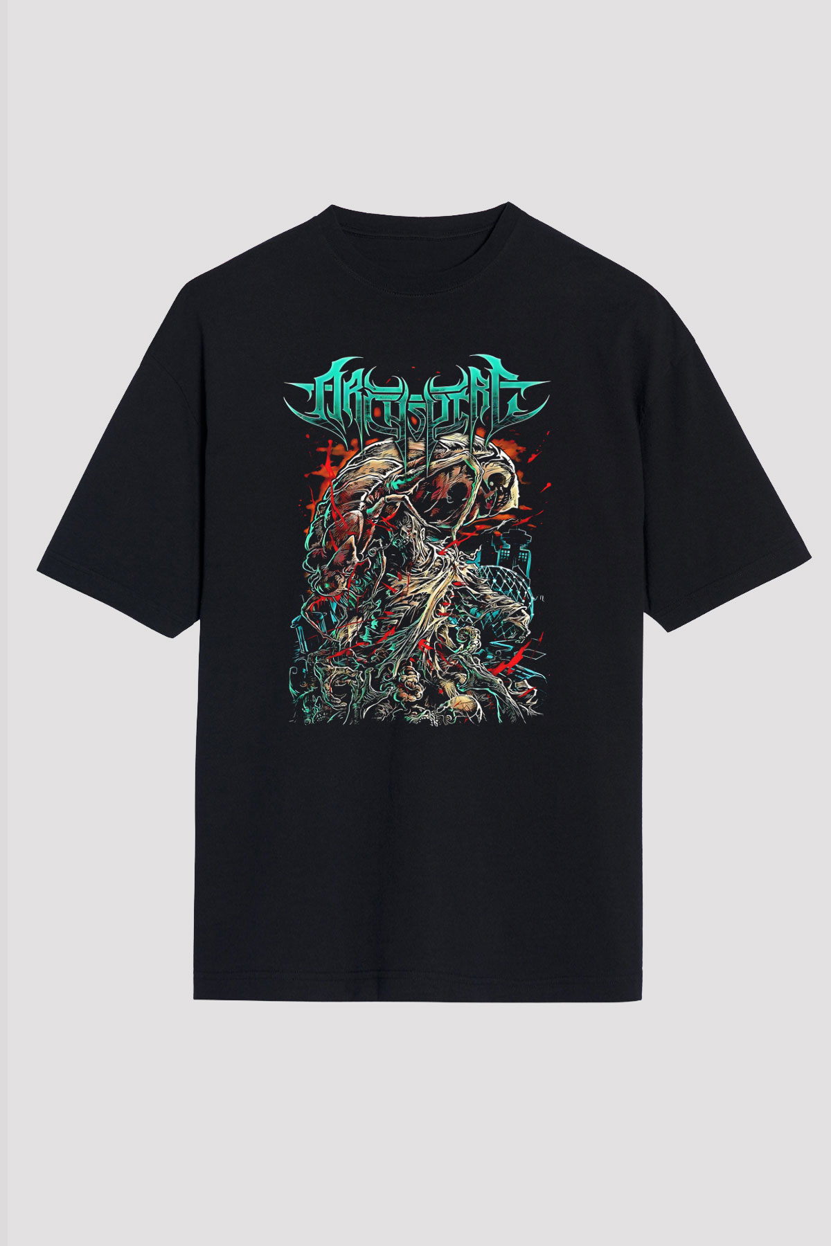 Archspire Baskılı Unisex Siyah Oversize Tişört - Tshirt