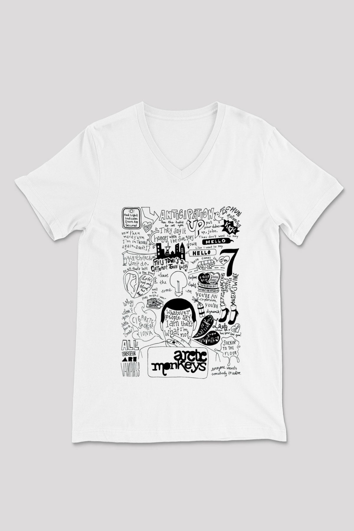 Arctic Monkeys Anticipation Beyaz Unisex V Yaka Tişört