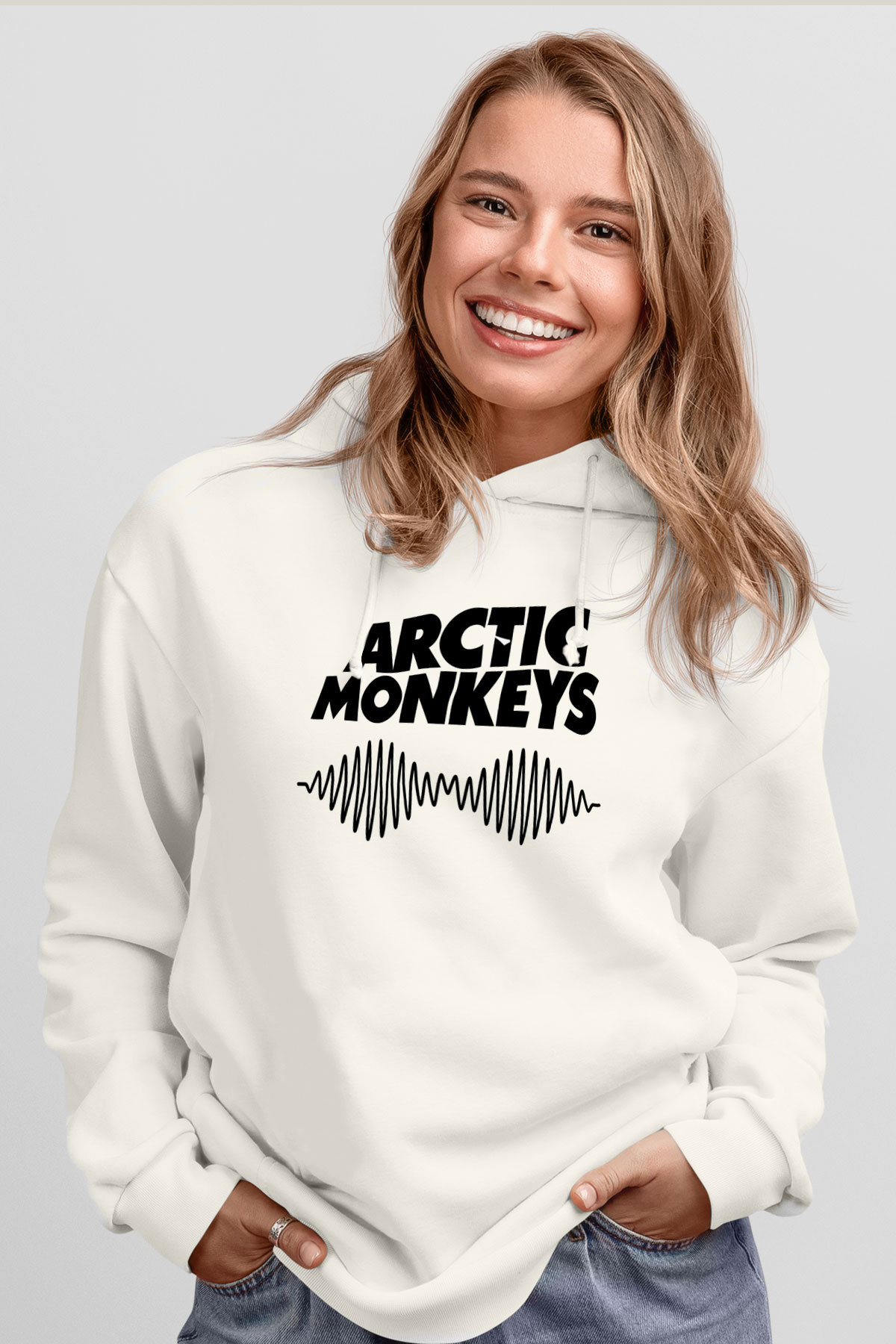 Arctic Monkeys Beyaz Unisex Kapüşonlu Sweatshirt