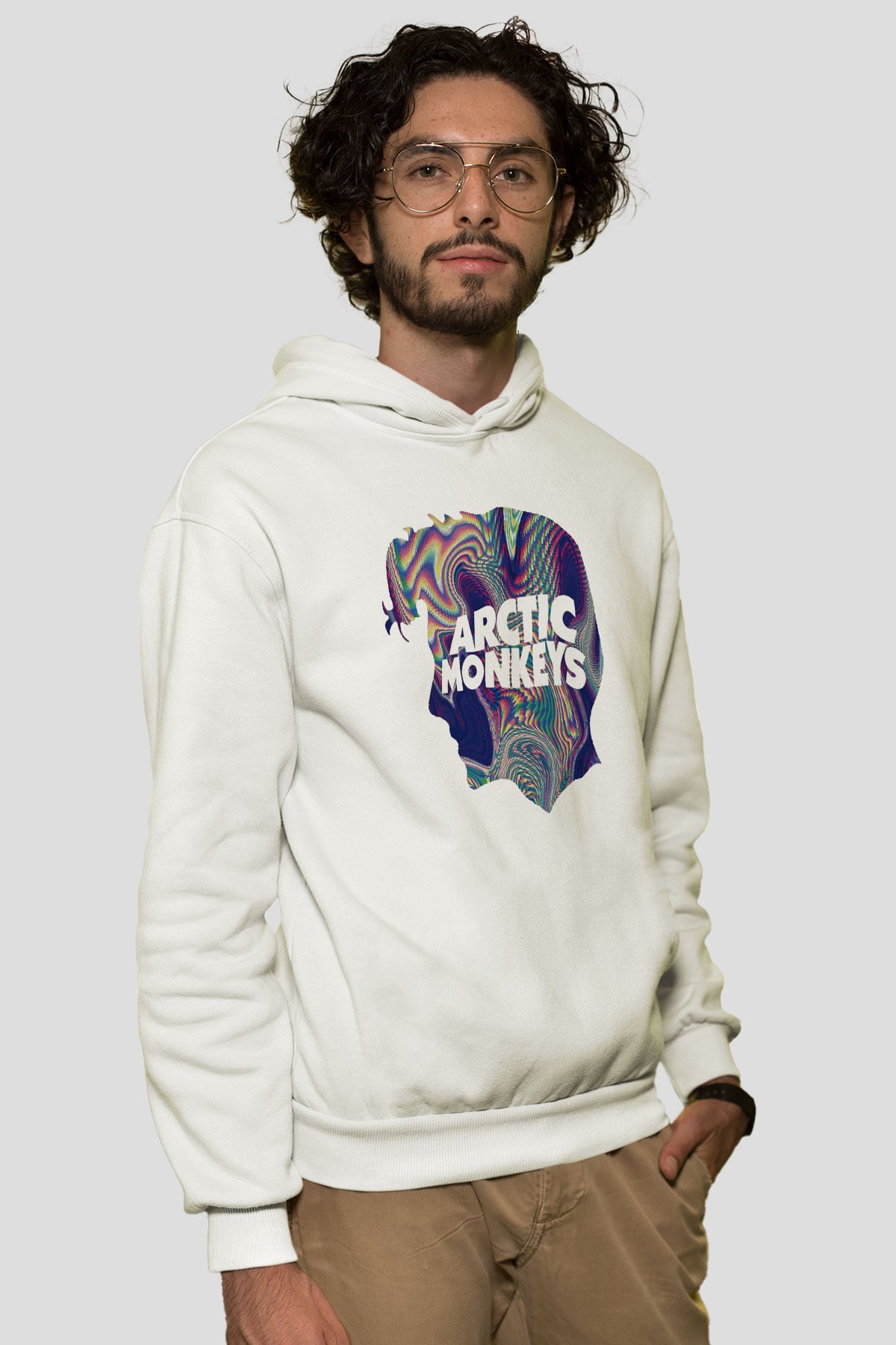 Arctic Monkeys Beyaz Unisex Kapüşonlu Sweatshirt