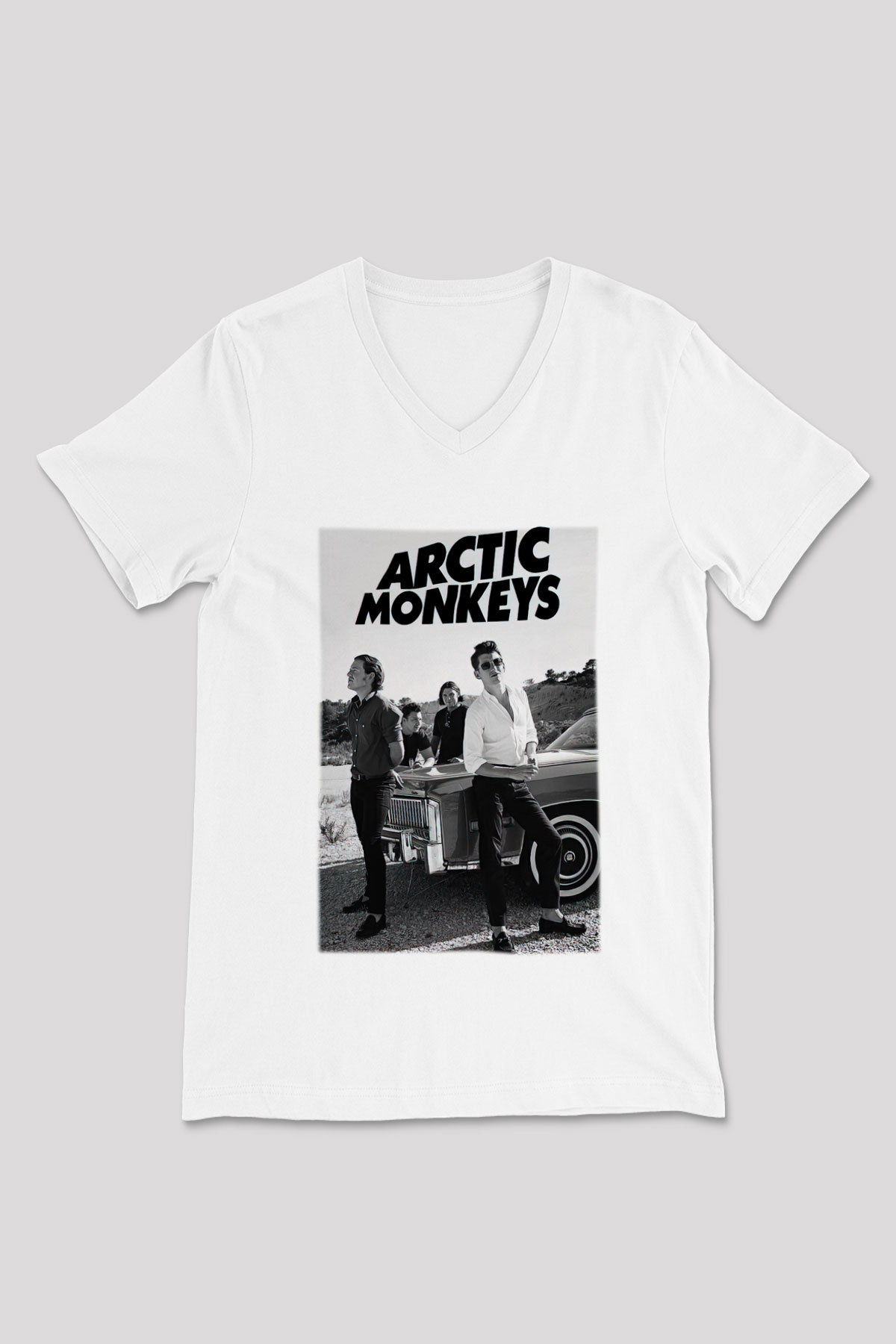 Arctic Monkeys Beyaz Unisex V Yaka Tişört T-Shirt