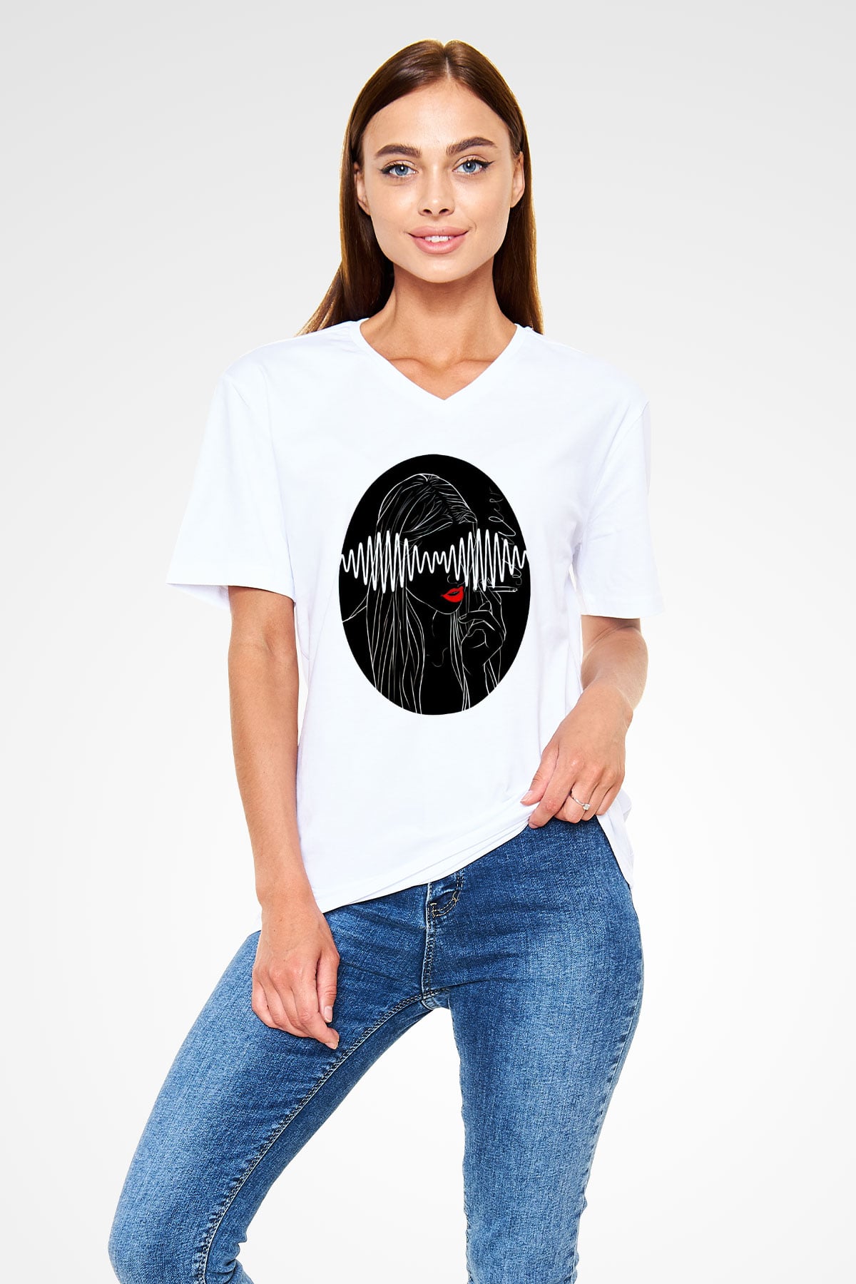 Arctic Monkeys Beyaz Unisex V Yaka Tişört