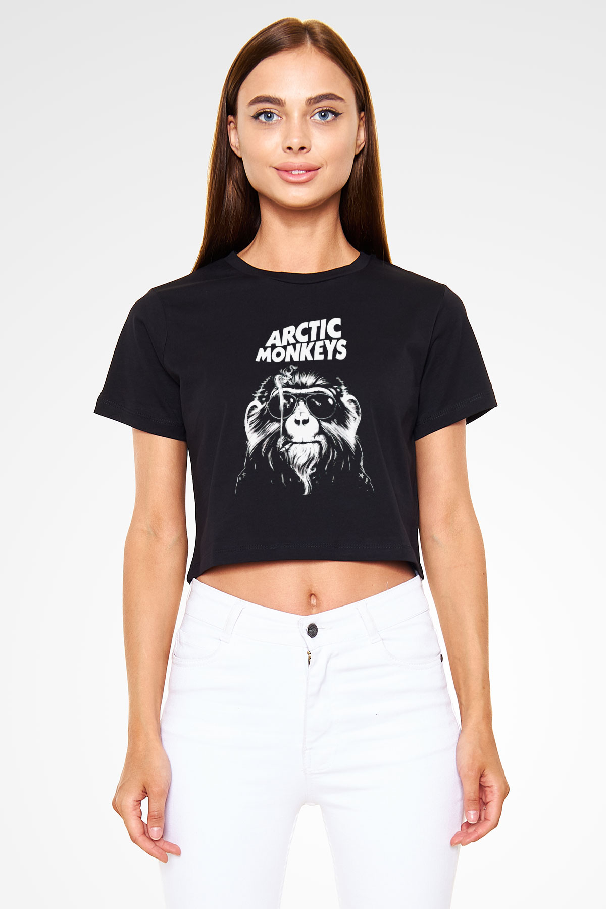 Arctic Monkeys Gözlüklü Maymun Siyah  Crop Top Tişört