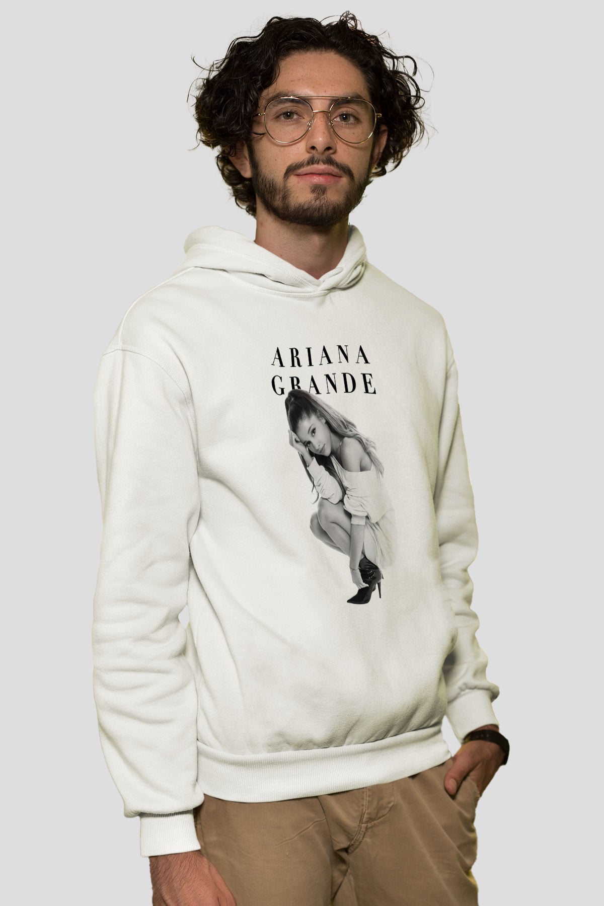 Ariana Grande Beyaz Unisex Kapşonlu Sweatshirt
