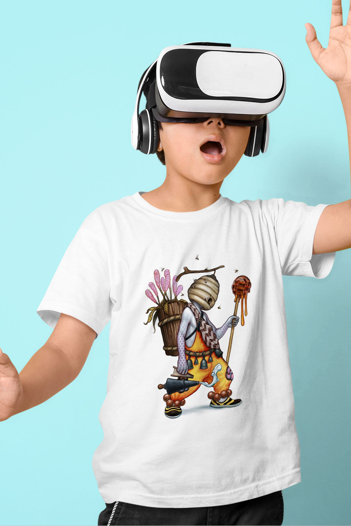 Arıcı Baskılı Beyaz Unisex Çocuk Tişört