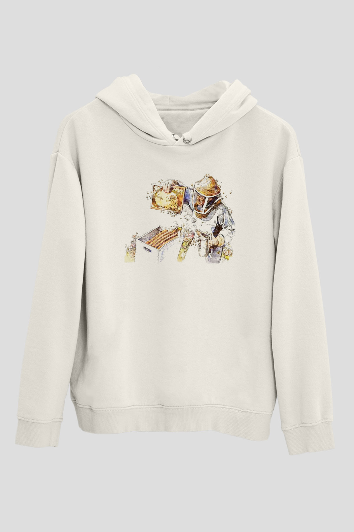 Arıcı Beyaz Unisex Hoodie