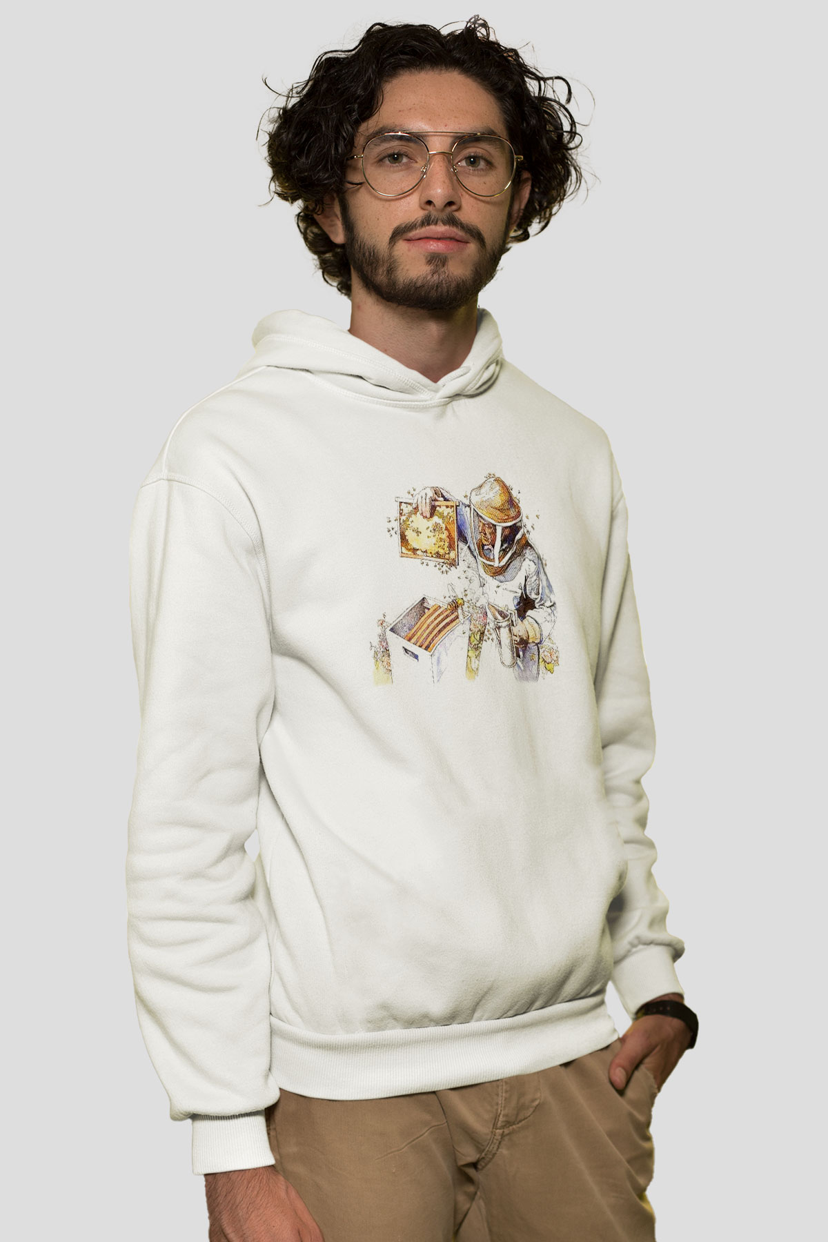 Arıcı Beyaz Unisex Hoodie